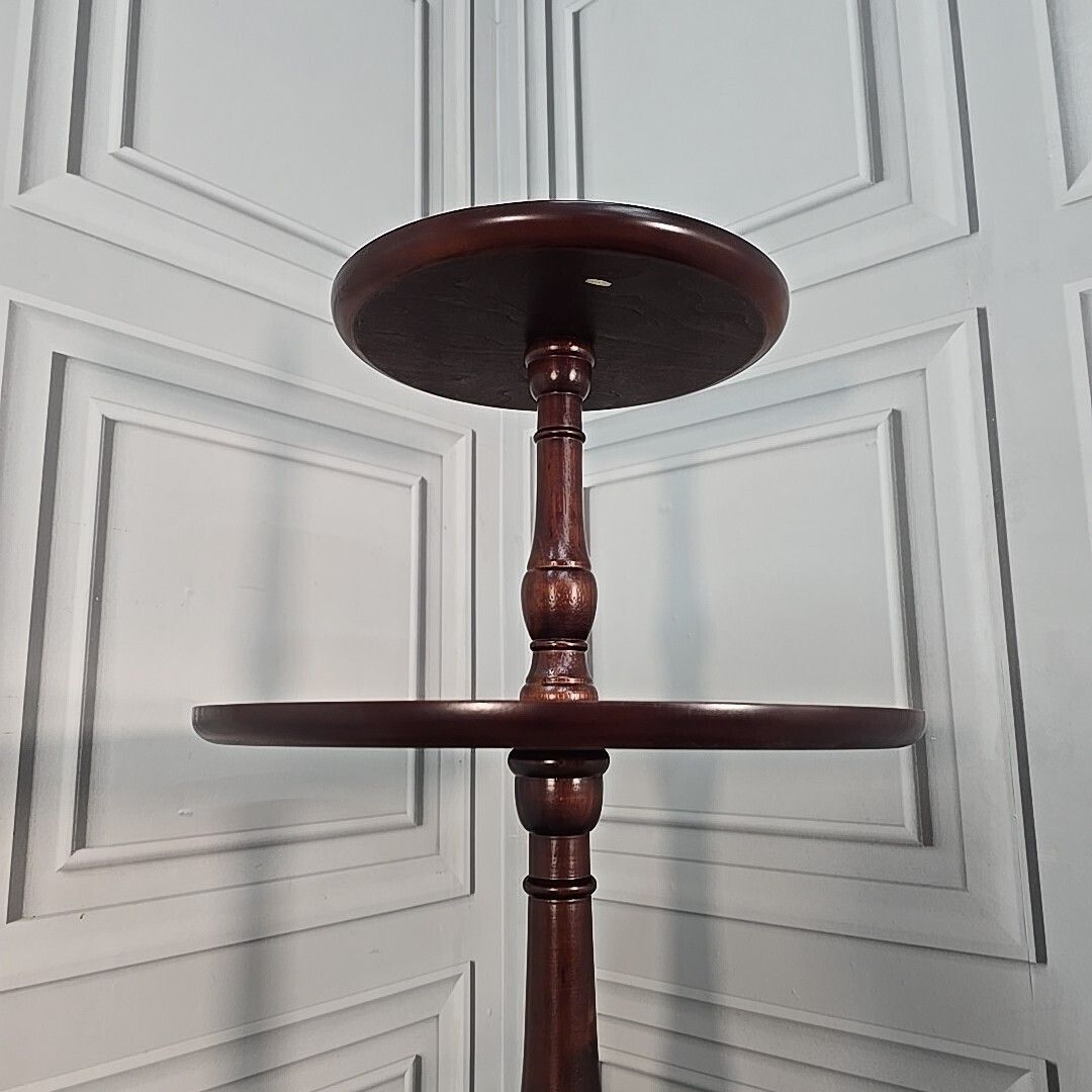 Home Decor Vintage Cake Stand Dumb Waiter Butler Mahogany Tiered Round Table Wine Display photo