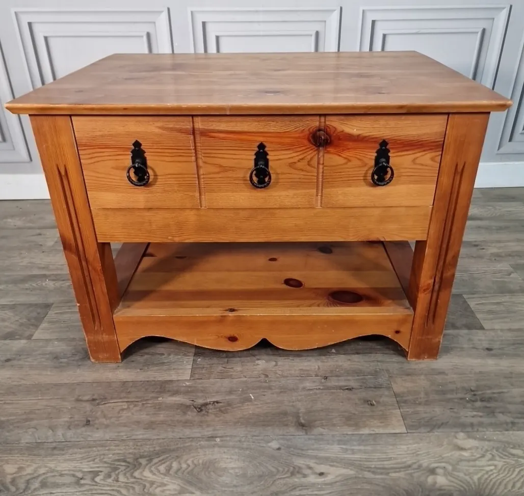 photo vinterior Vintage Pine Coffee Table Tv Media Unit Drawer Rustic Storage Shelf Wooden