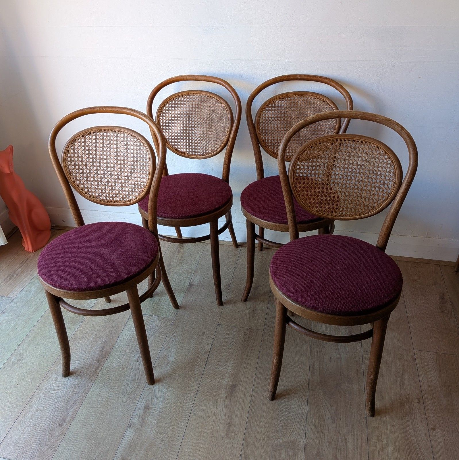 Set Of 4 Vintage Cane Back Dining Chairs | Bistro Style |