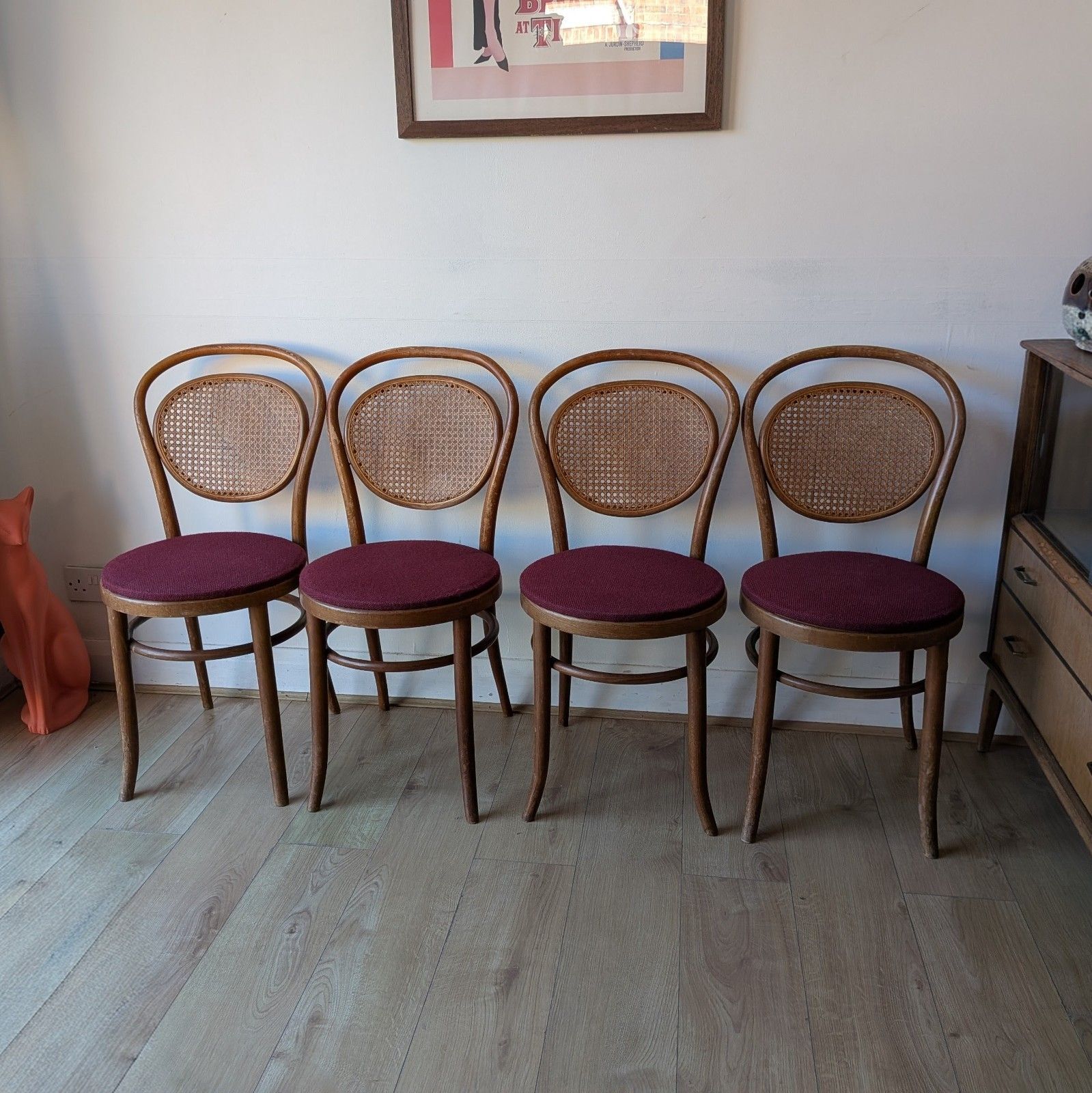 Set Of 4 Vintage Cane Back Dining Chairs | Bistro Style | photo vintage