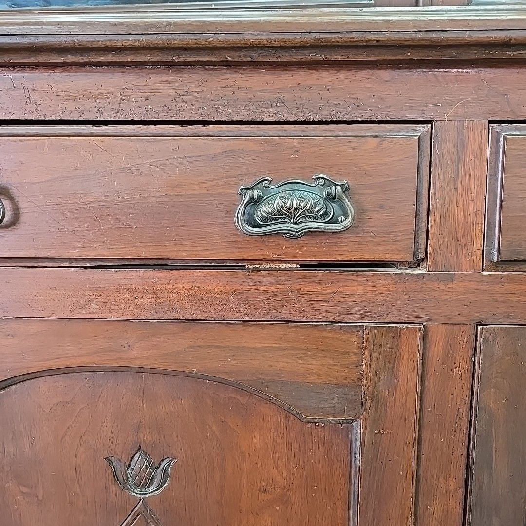 photo vinterior Antique Library Bookcase Dresser Cabinet Glazed Top Sideboard Cupboard Shelves