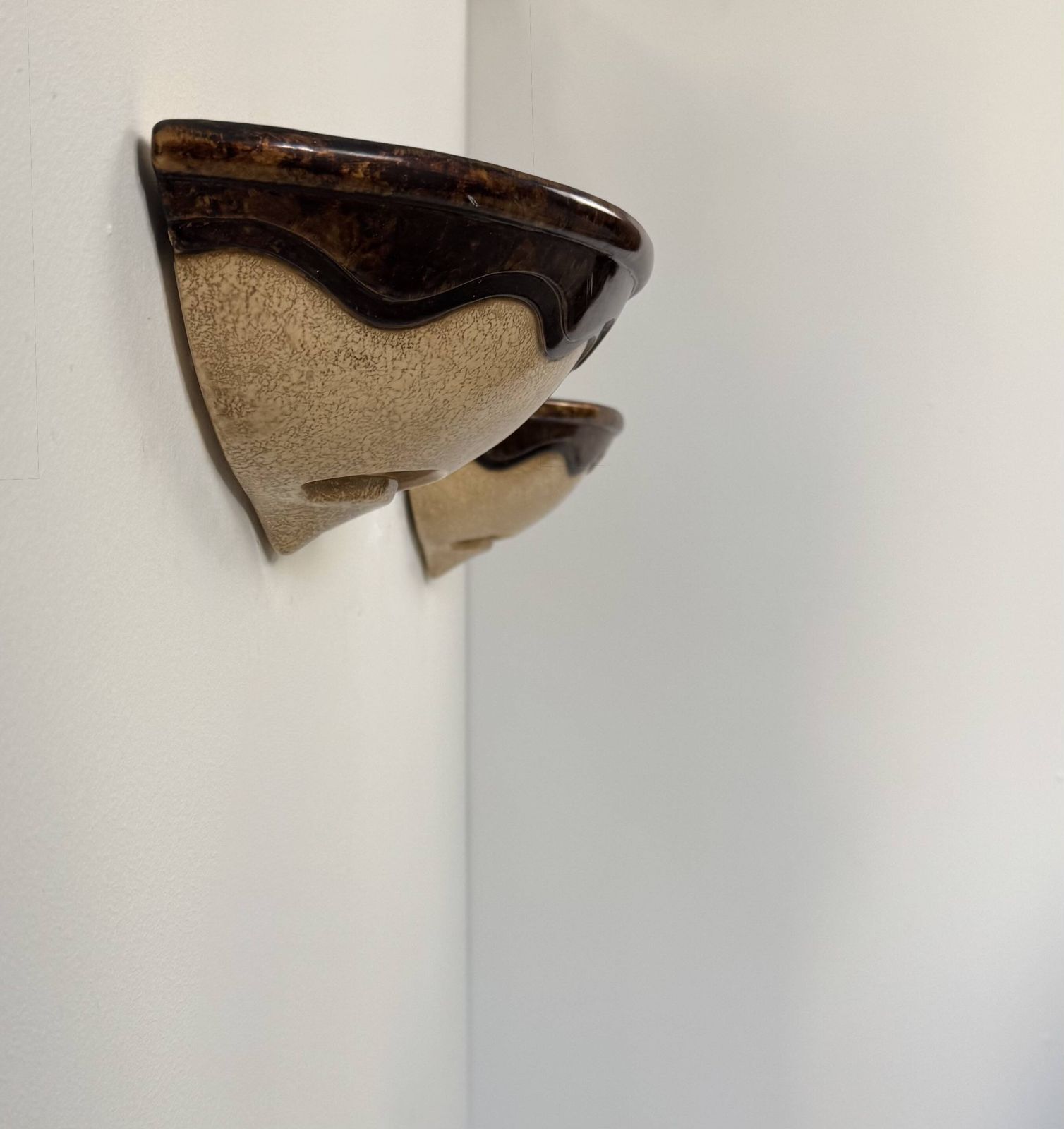 Pair Of Vintage Beige And Brown Porcelain Wall Sconces, France, 1960 photo for sale