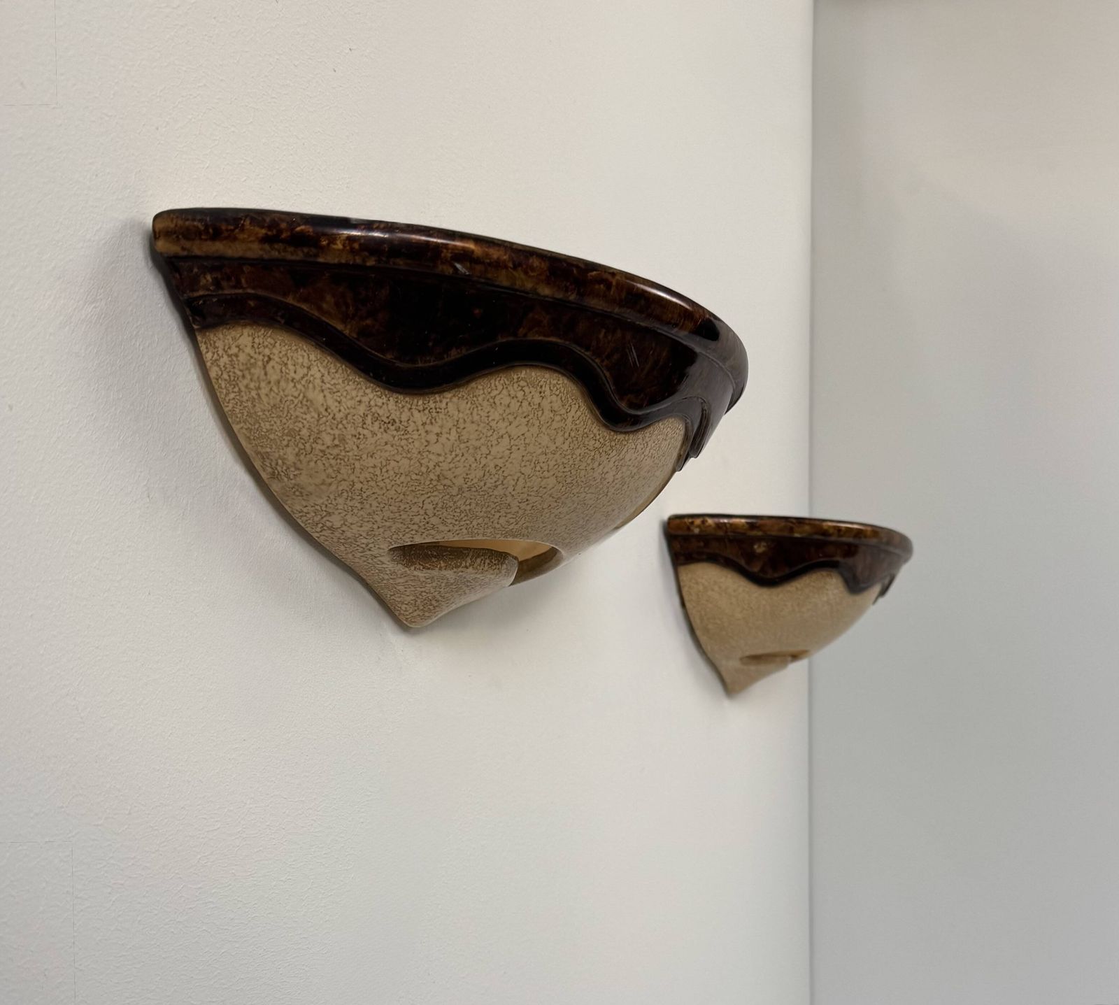 Pair Of Vintage Beige And Brown Porcelain Wall Sconces, France, 1960 photo vinterior