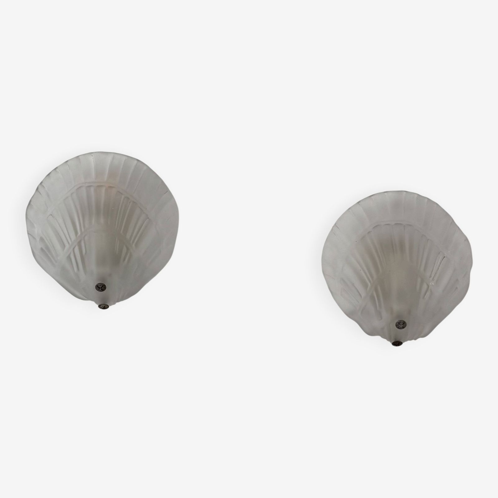 Pair Of Seashell Wall Sconces In Sandblasted Glass, France, 1970