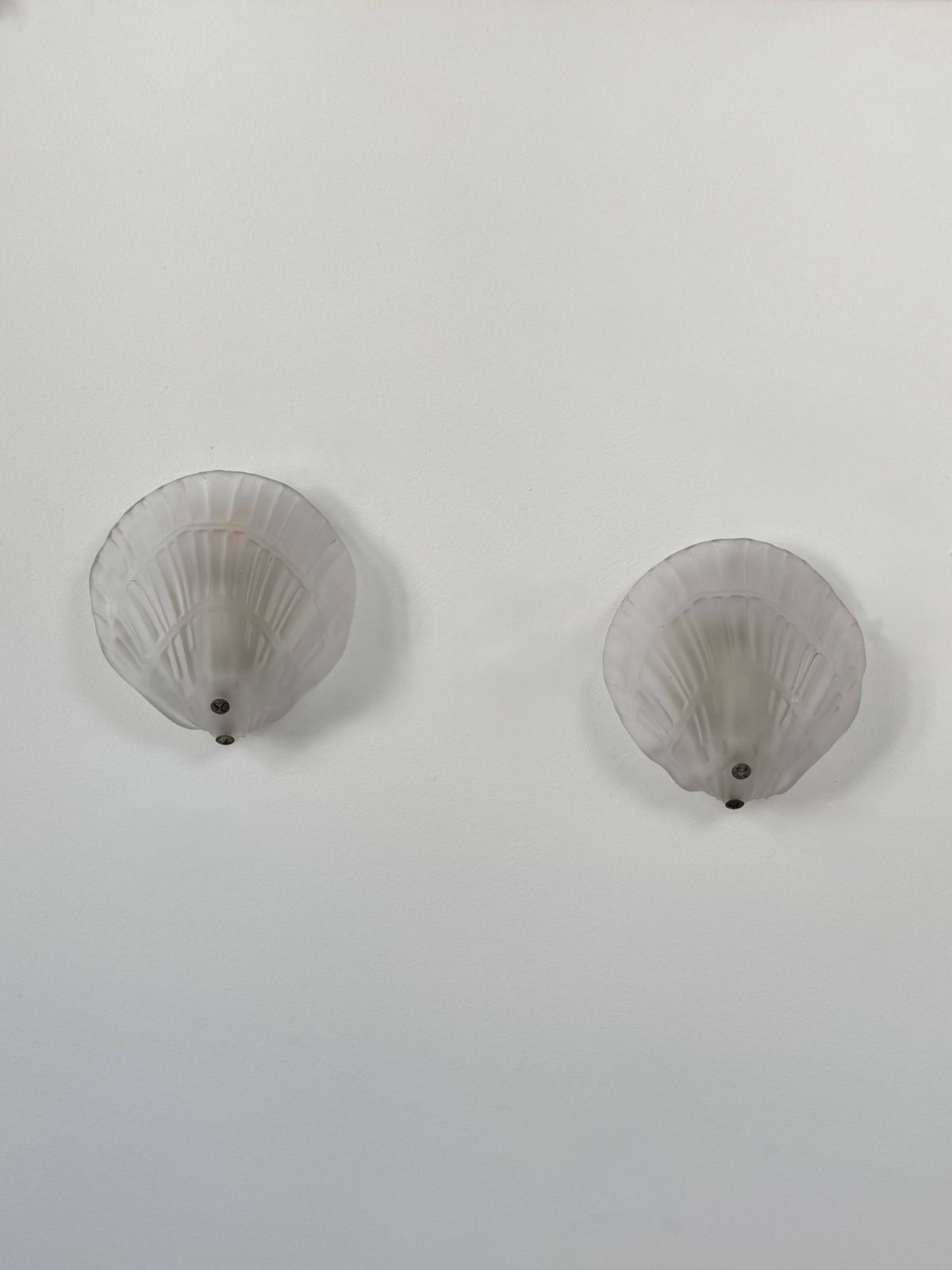 photo furniture Pair Of Seashell Wall Sconces In Sandblasted Glass, France, 1970