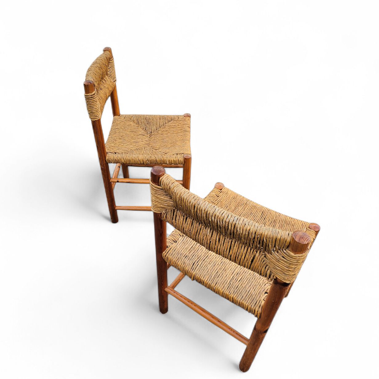 2 X Pine Wood Woven Reed Dining Chairs / France 1950s photo vinterior