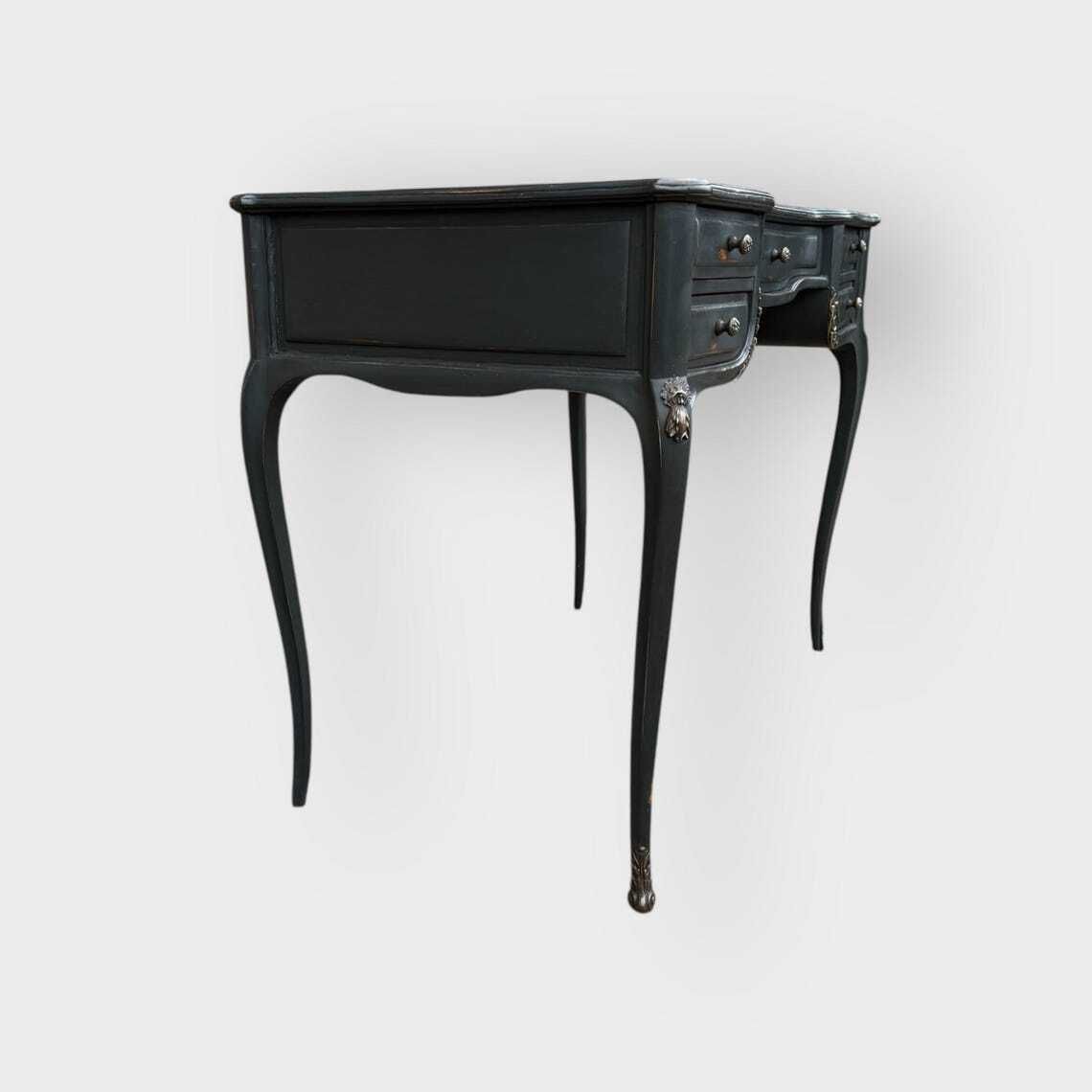 Antique Style Painted Ornate Desk 5 Drawers Ladies Desk With Leather Inlay photo 295.0