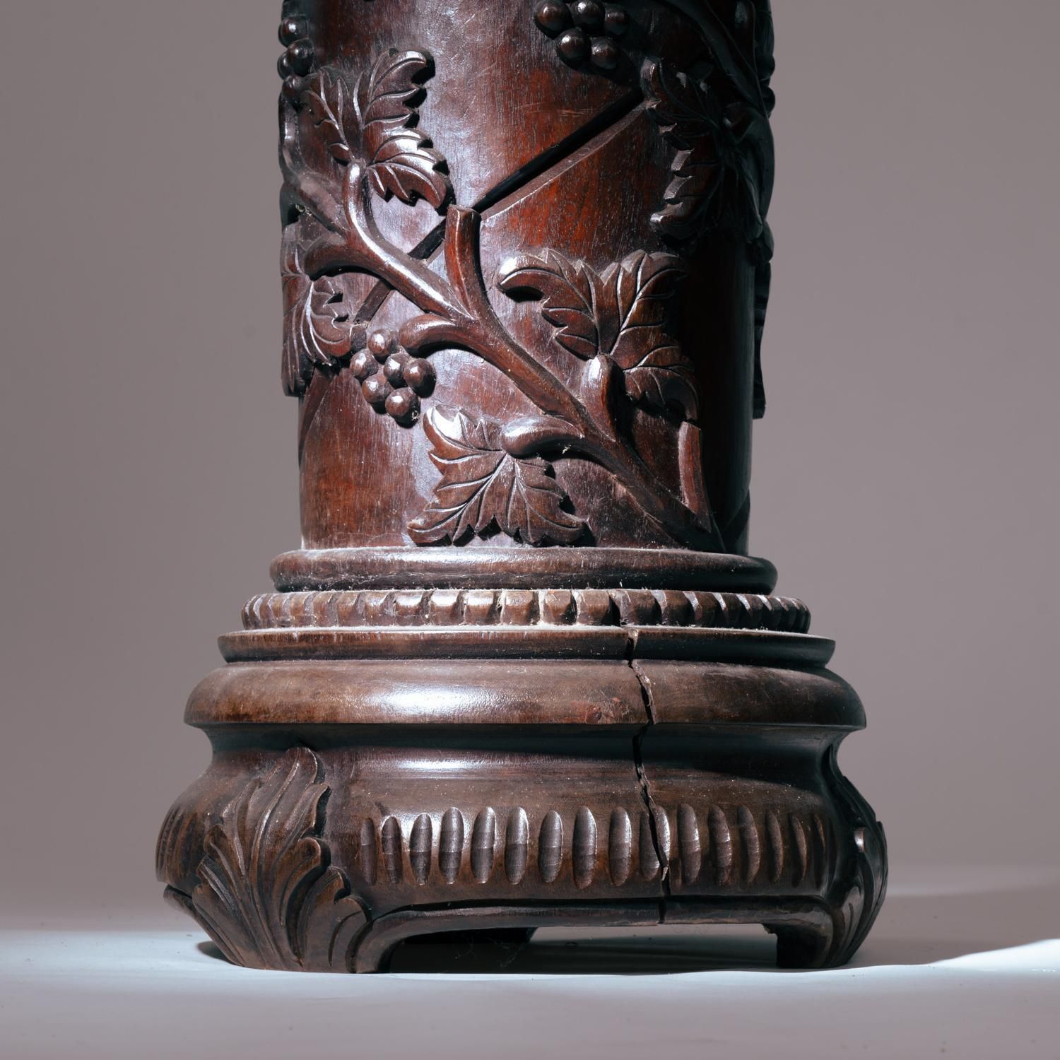 2 Art Nouveau Mahogany Wooden Carved Pedestals Column Vine Motif, France 1920s photo 5437.0