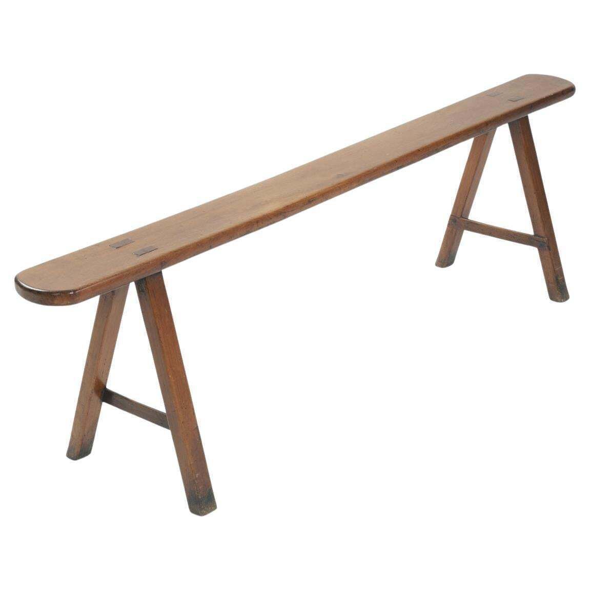 Lomg French Art Deco Style Bench In Oak, 1930s