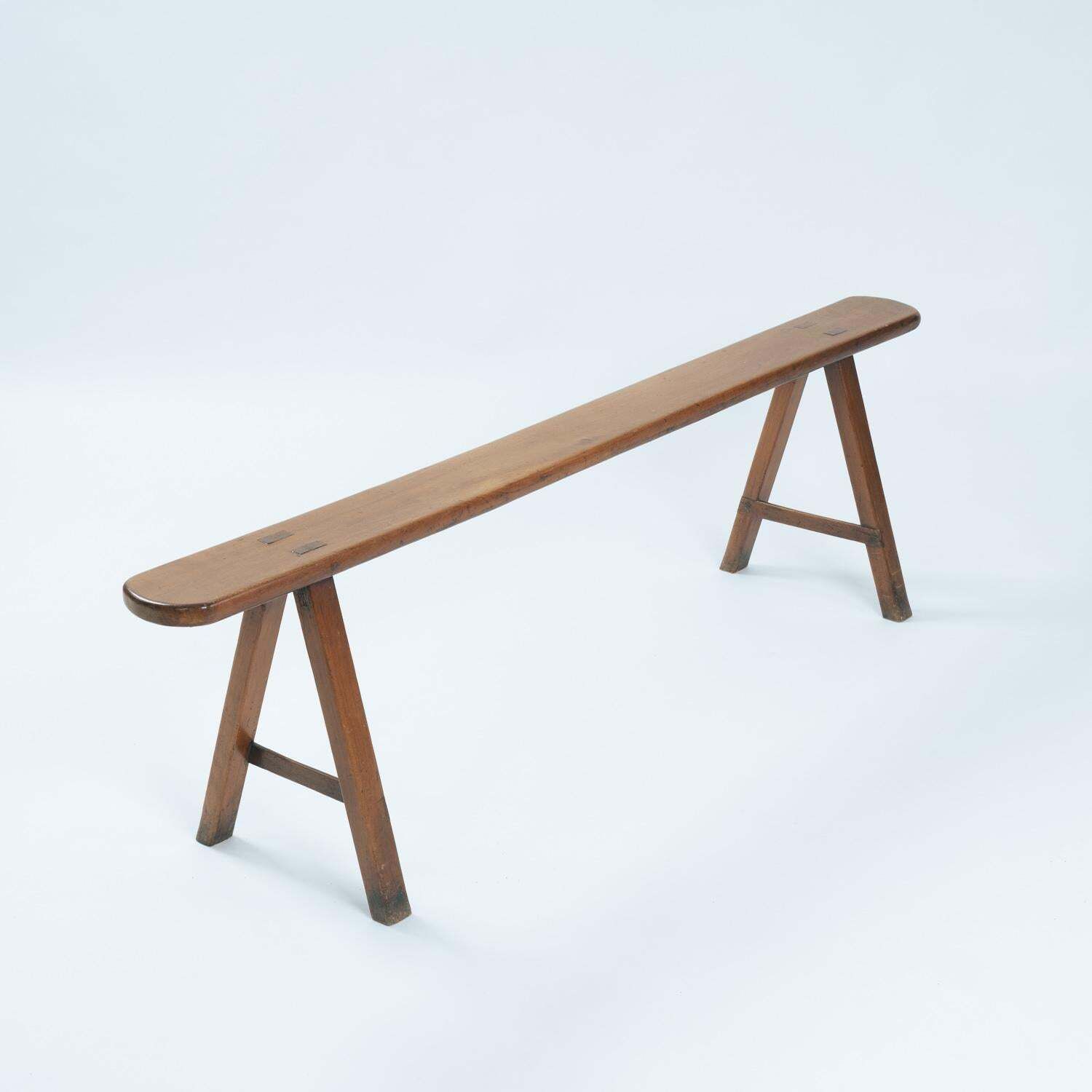 Lomg French Art Deco Style Bench In Oak, 1930s photo vinterior