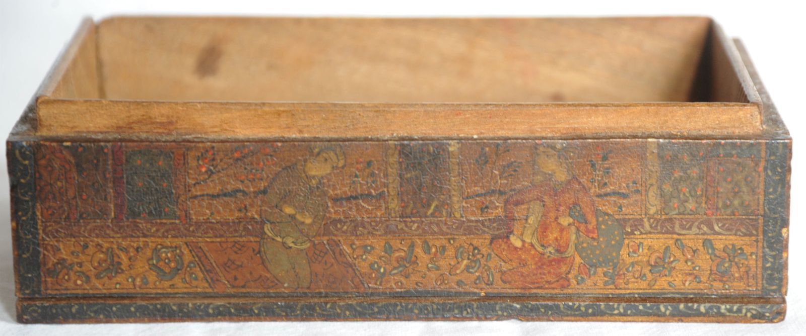 photo furniture Antique Islamic Qajar Islamic Wooden Jewellery Box With Miniature Paintings