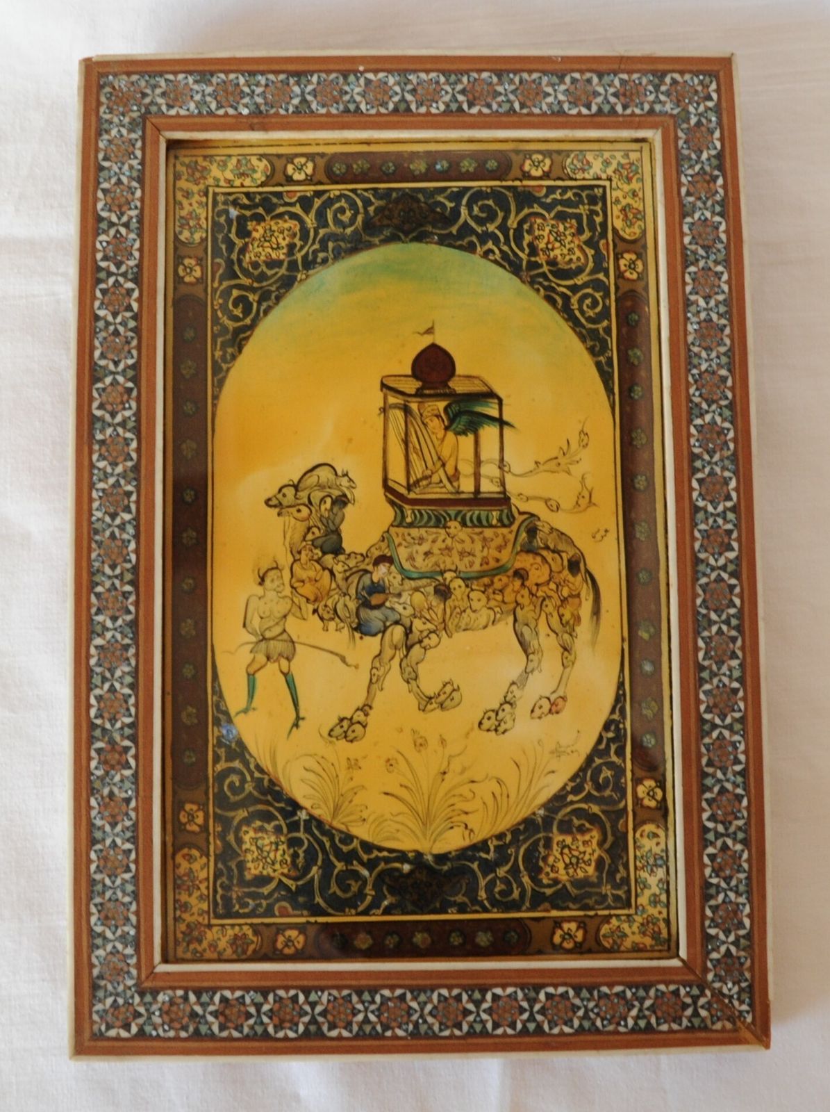 Vintage Islamic Composite Painting By Ahmad Omoumi In Khatam Frame photo for sale