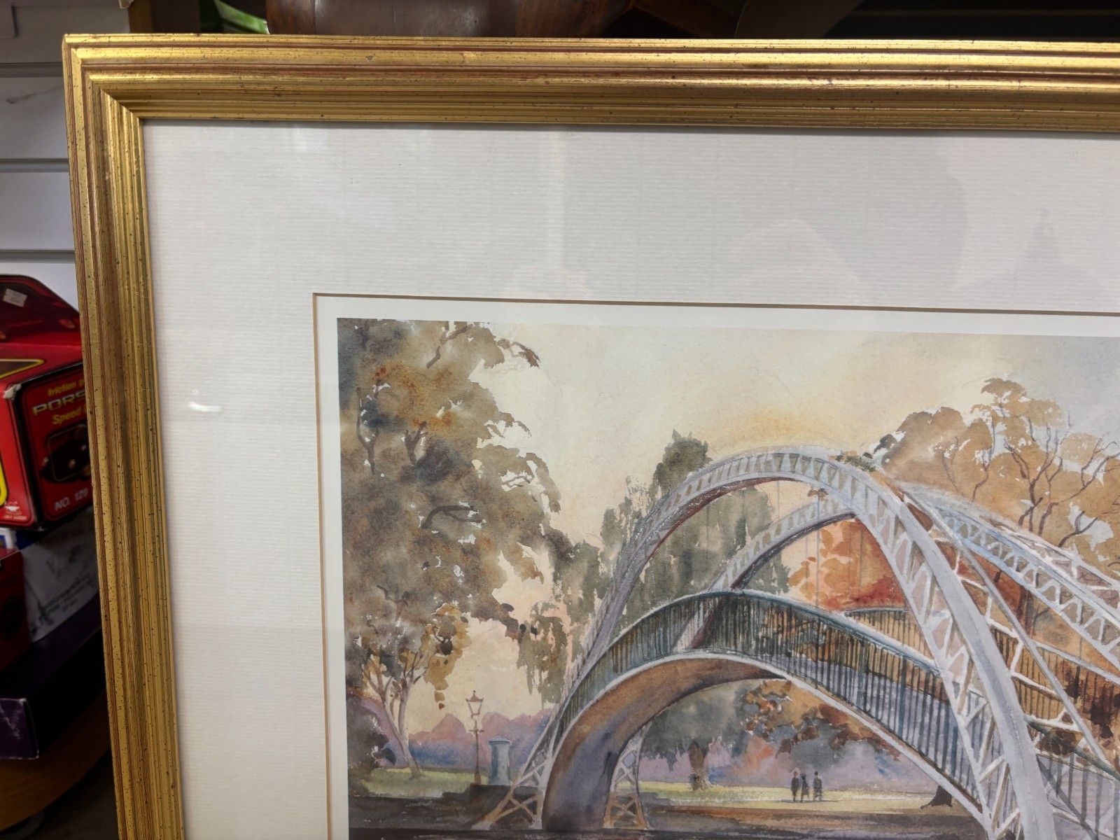 Framed Watercolour Print Of The Suspension Bridge, Bedford By Thelma Marks 1994 photo furniture