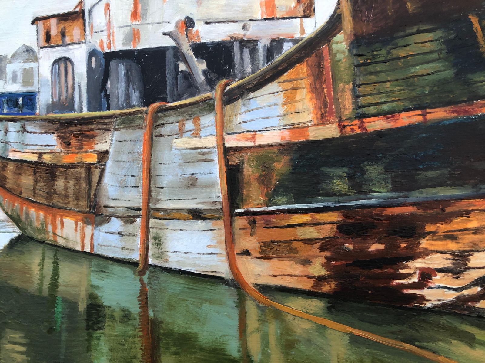 Fishing Port France Oil On Canvas Painting Seascape Boats 2016 photo for sale