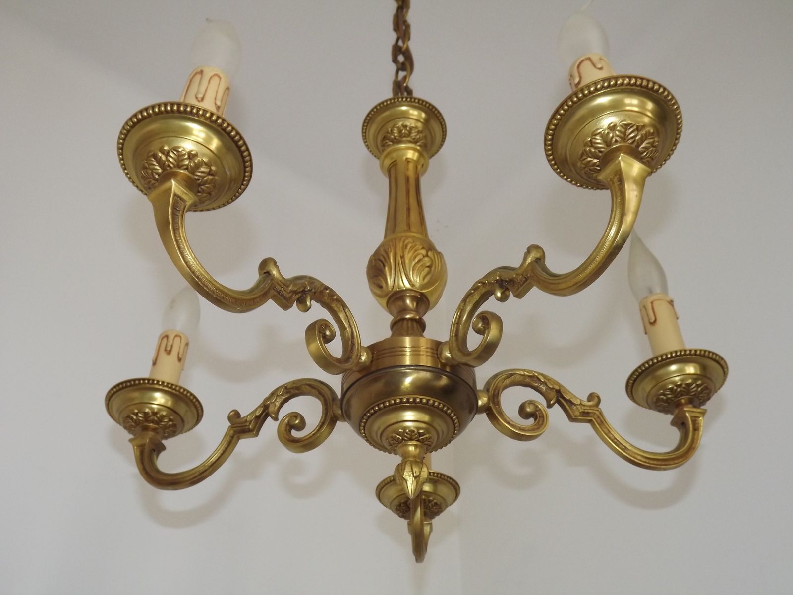 French Mid Century Quality Bronze 5 Light Traditional Style Chandelier photo 225.0