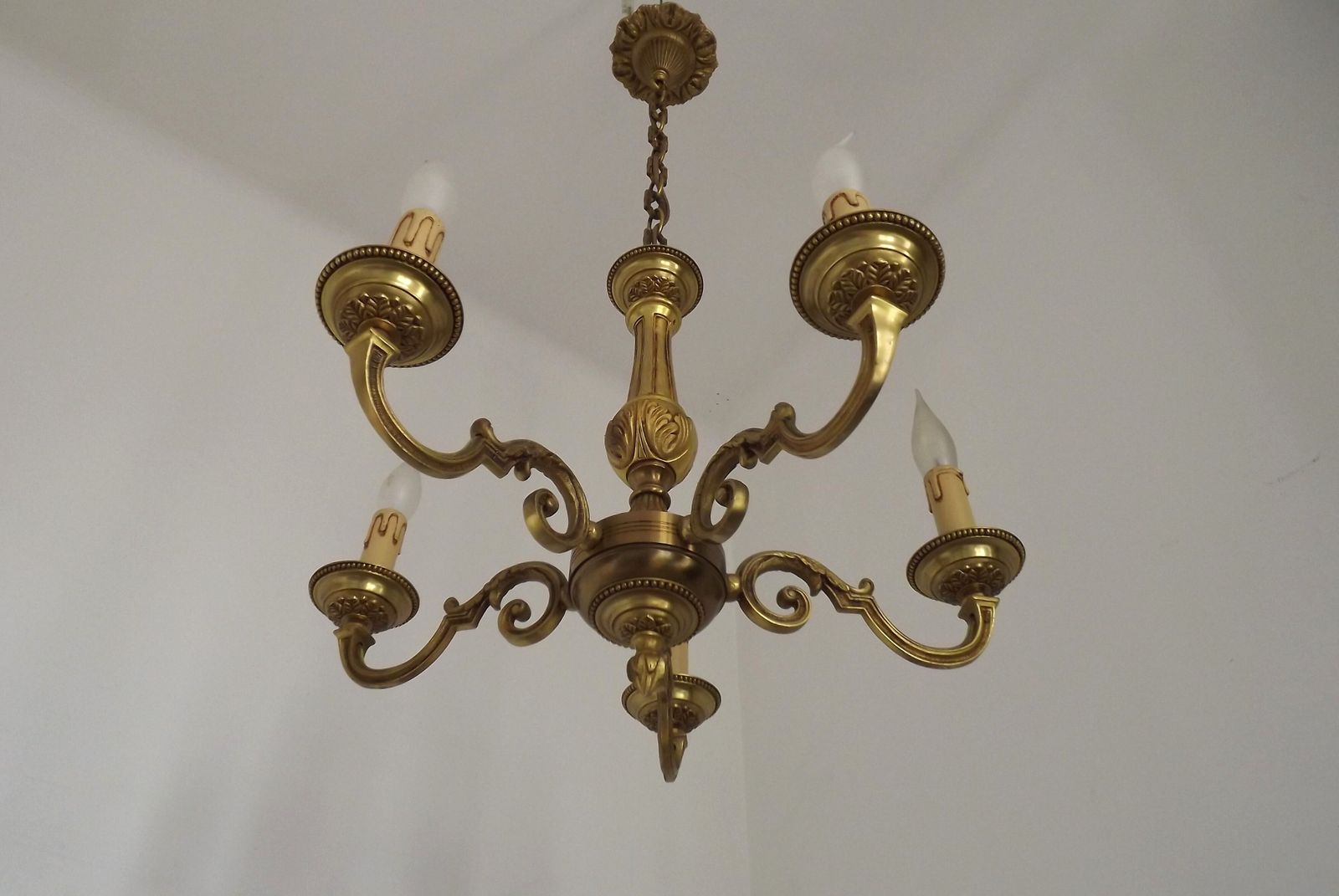 French Mid Century Quality Bronze 5 Light Traditional Style Chandelier photo furniture