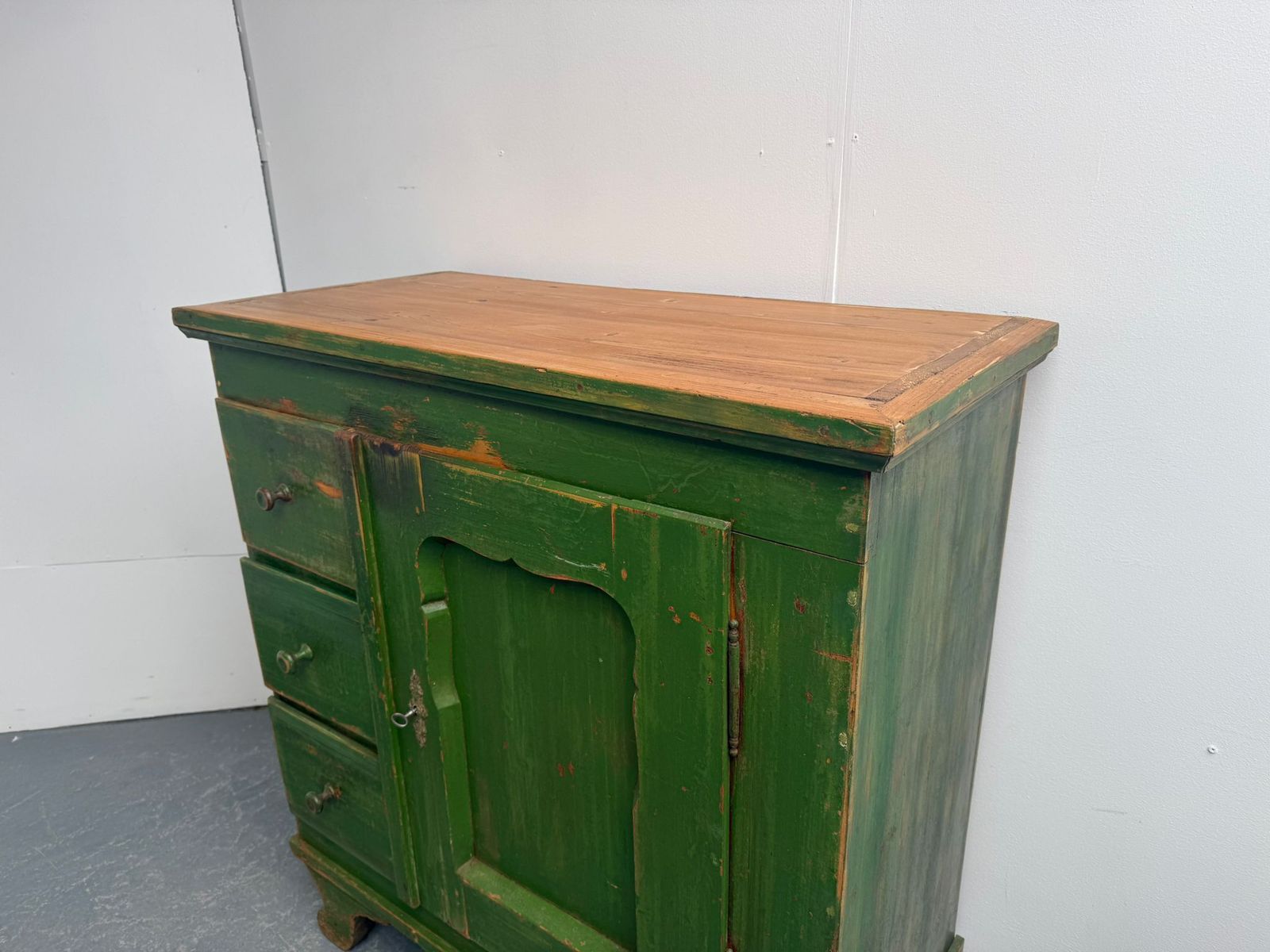 An Amazingly Painted Green Georgian 3 Drawer Original Hungarian Cupboard photo furniture
