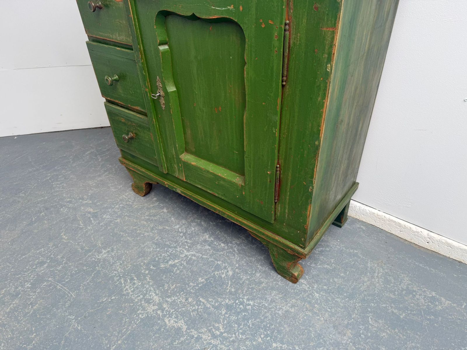 An Amazingly Painted Green Georgian 3 Drawer Original Hungarian Cupboard photo for sale