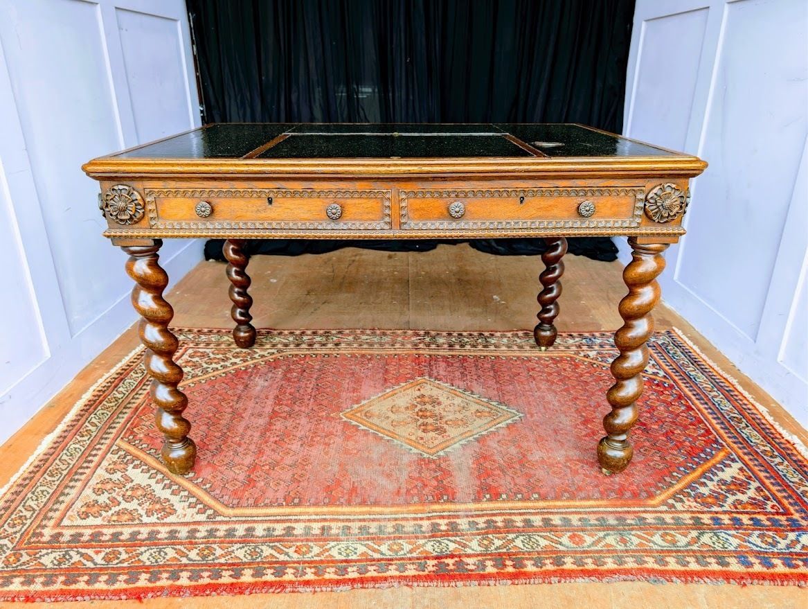 Furniture A Unique And Bespoke English 19th Century Neo Jacobean Oak Architects’ Desk photo