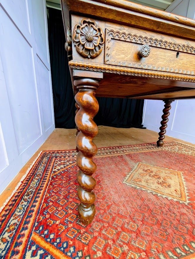 A Unique And Bespoke English 19th Century Neo Jacobean Oak Architects’ Desk photo vintage