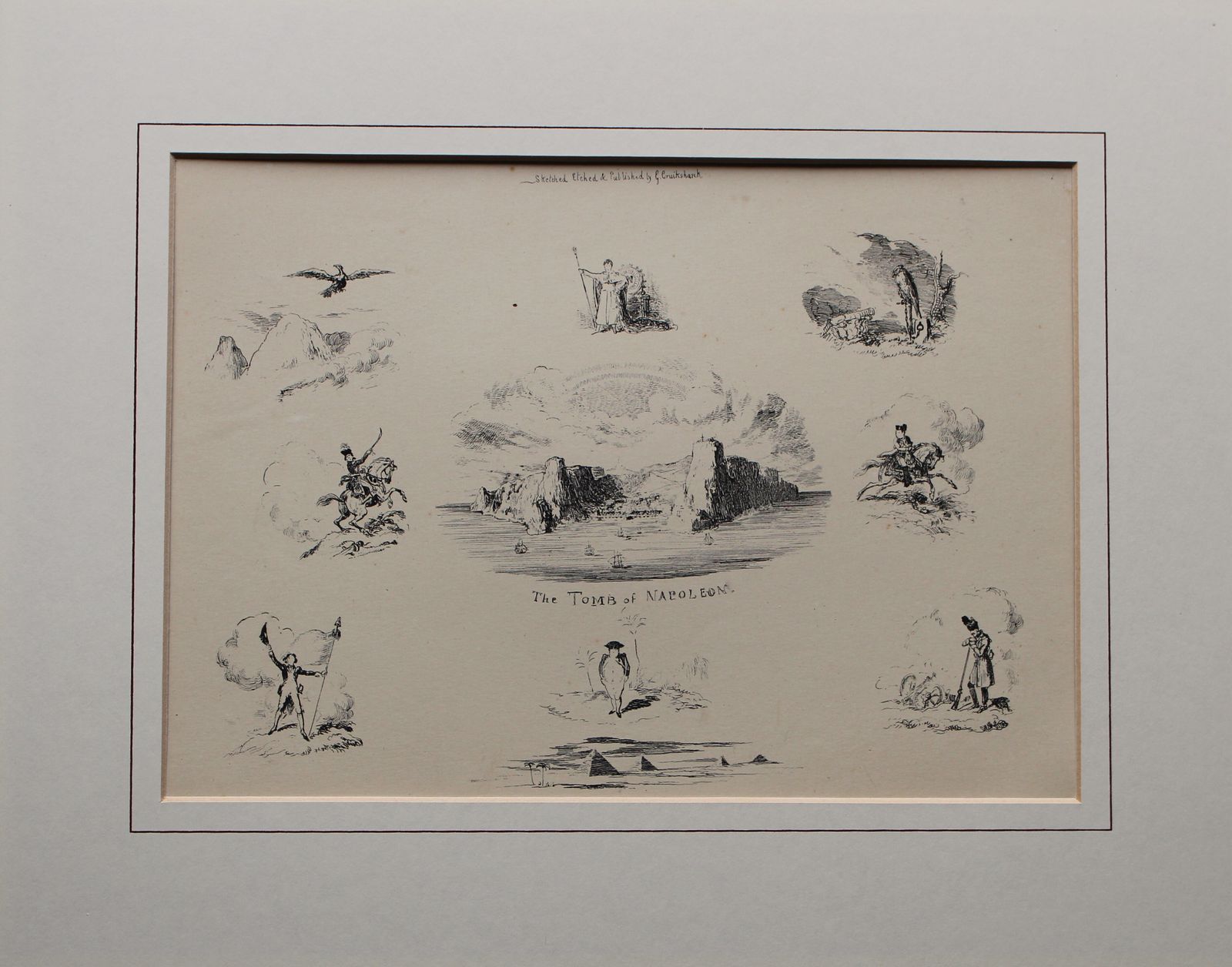 Antique Etching ‘The Tomb Of Napoleon’ By George Cruikshank C1834 photo furniture