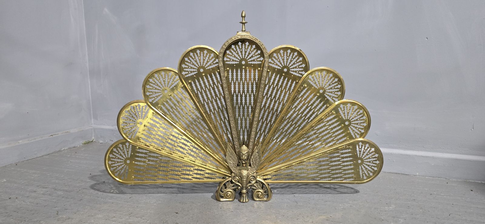 Brass Peacock Fire Screen, 1920s photo furniture