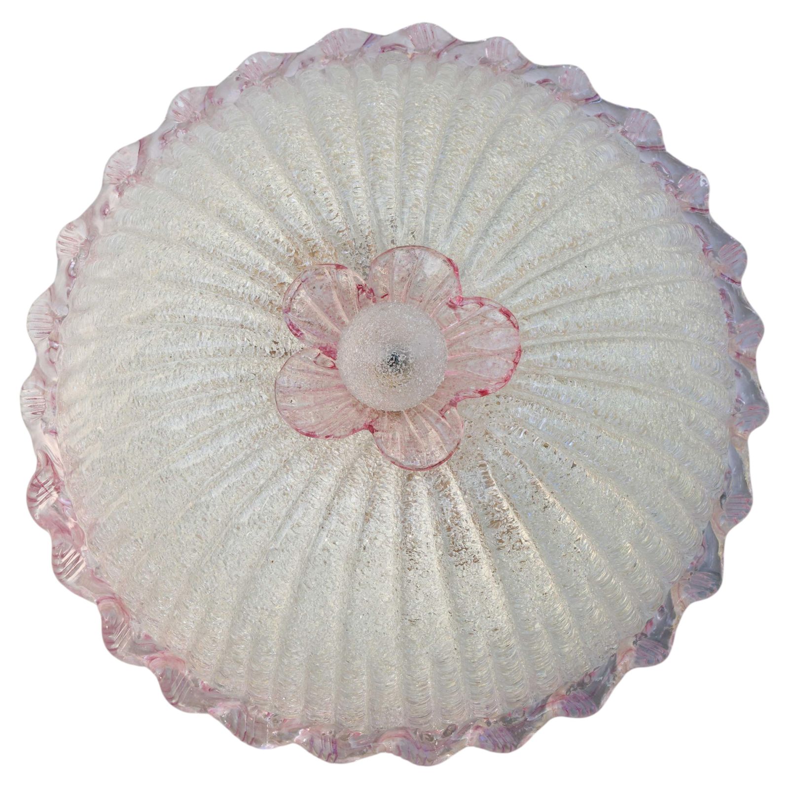 Elegant Italian Pink And Murano Glass Ceiling Flower