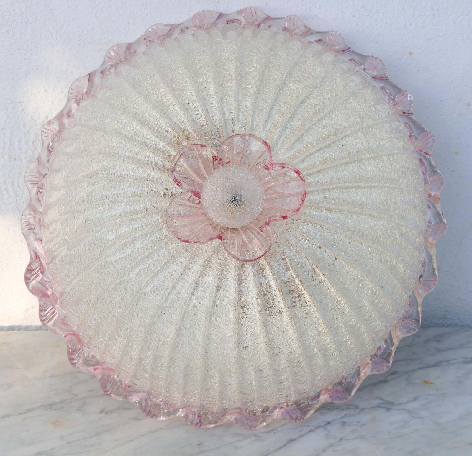 Elegant Italian Pink And Murano Glass Ceiling Flower photo furniture