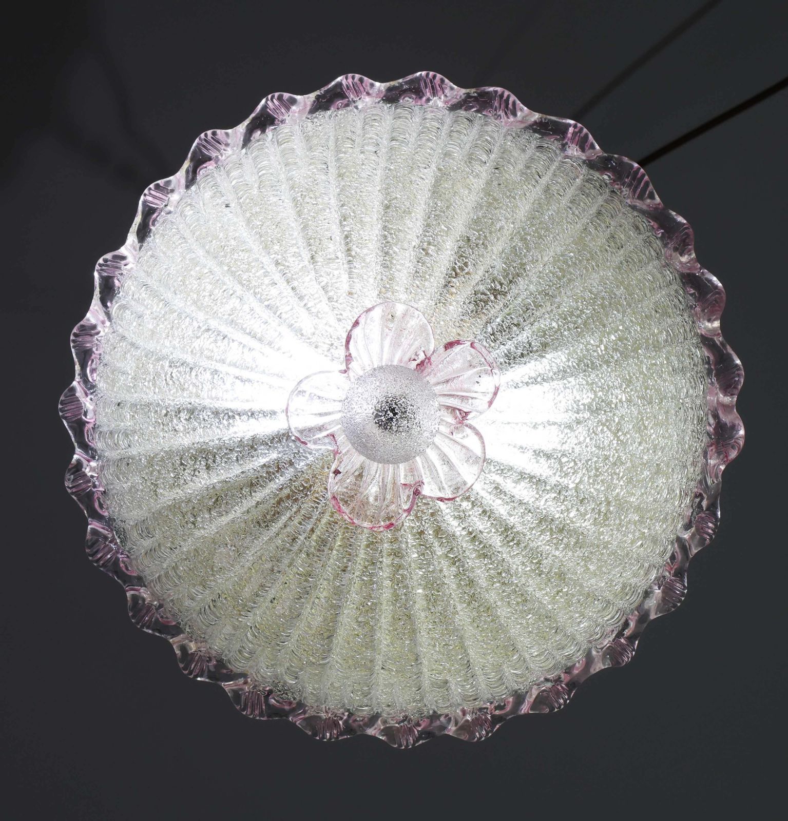 Elegant Italian Pink And Murano Glass Ceiling Flower photo Lighting
