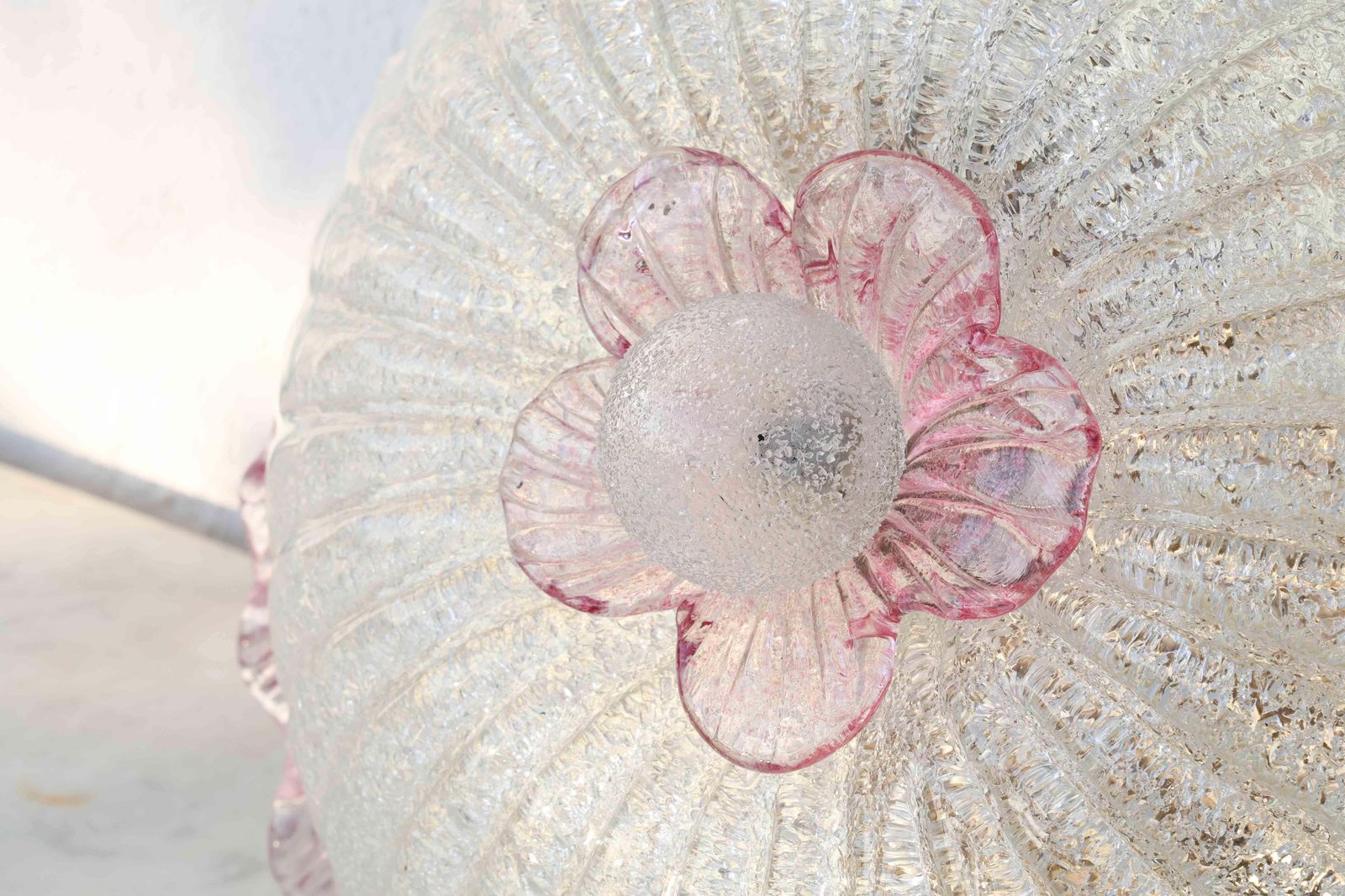 Elegant Italian Pink And Murano Glass Ceiling Flower photo 1580.0