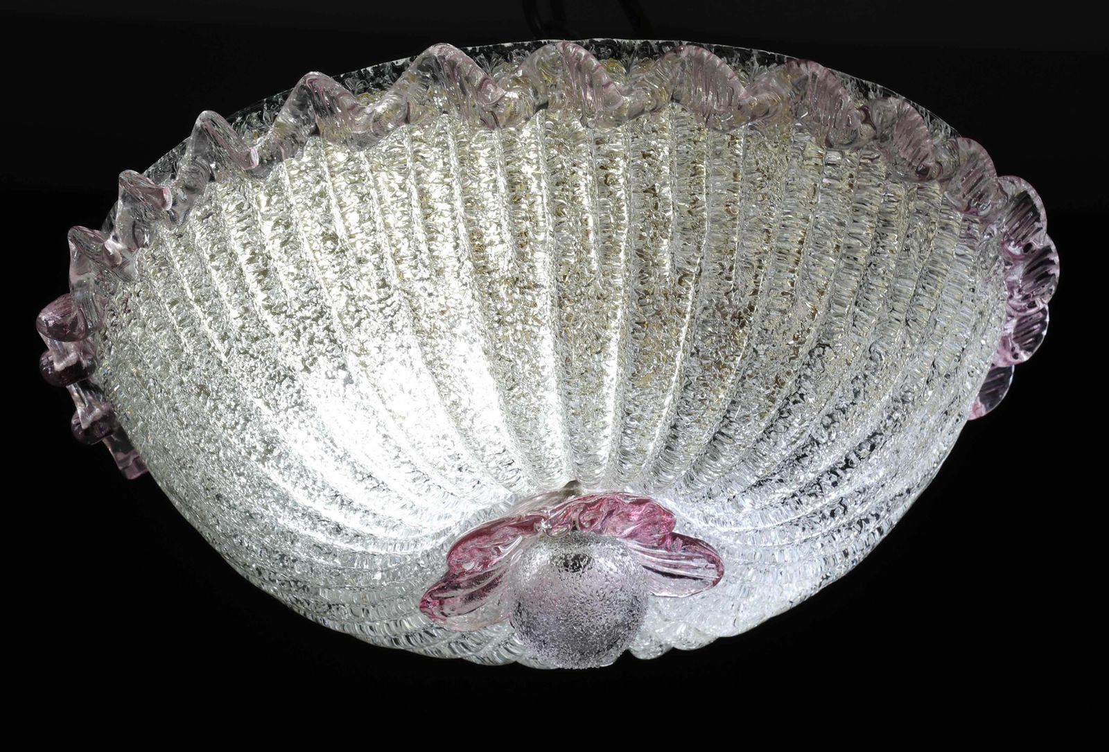 Elegant Italian Pink And Murano Glass Ceiling Flower photo vinterior