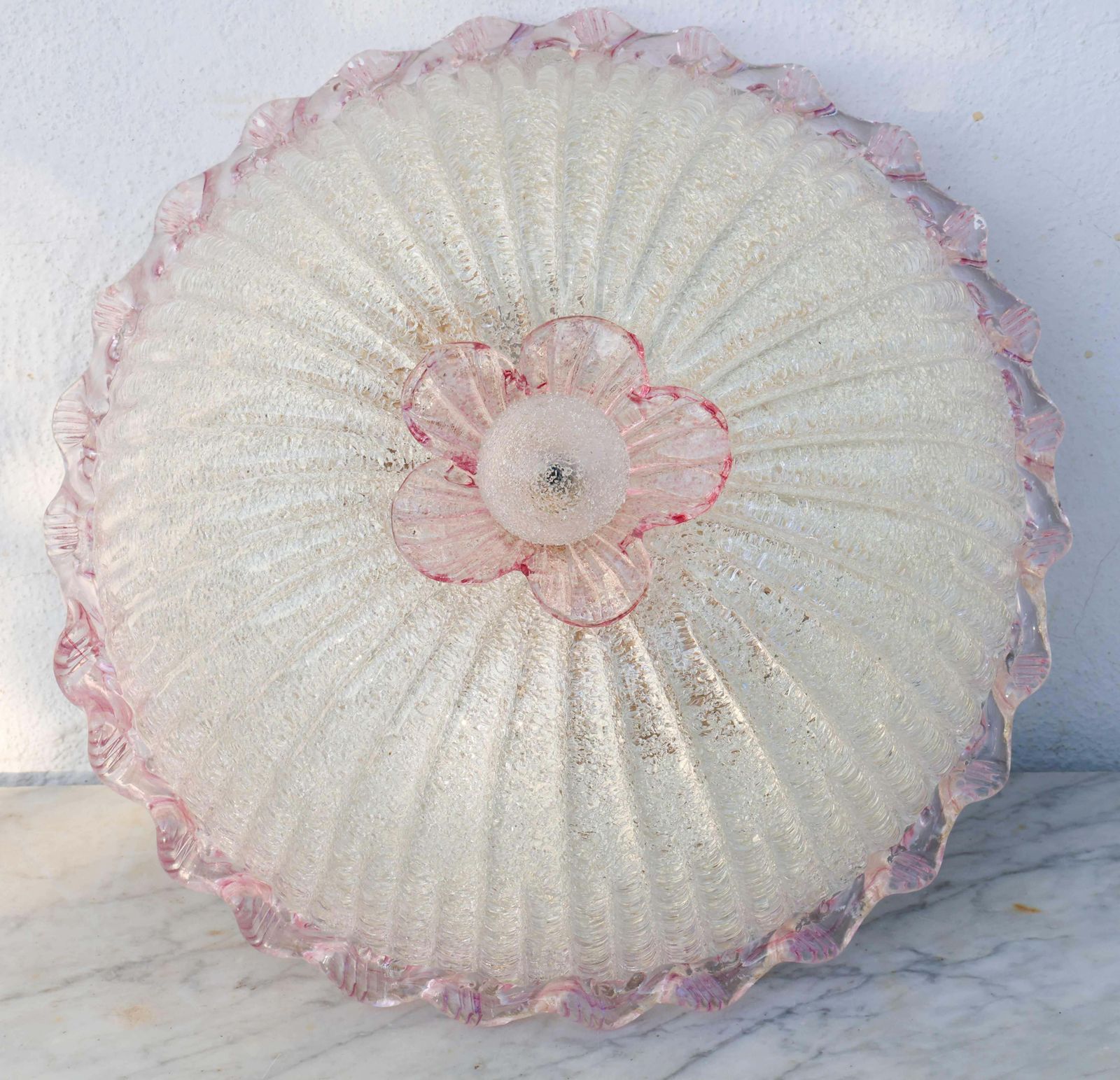 photo for sale Elegant Italian Pink And Murano Glass Ceiling Flower
