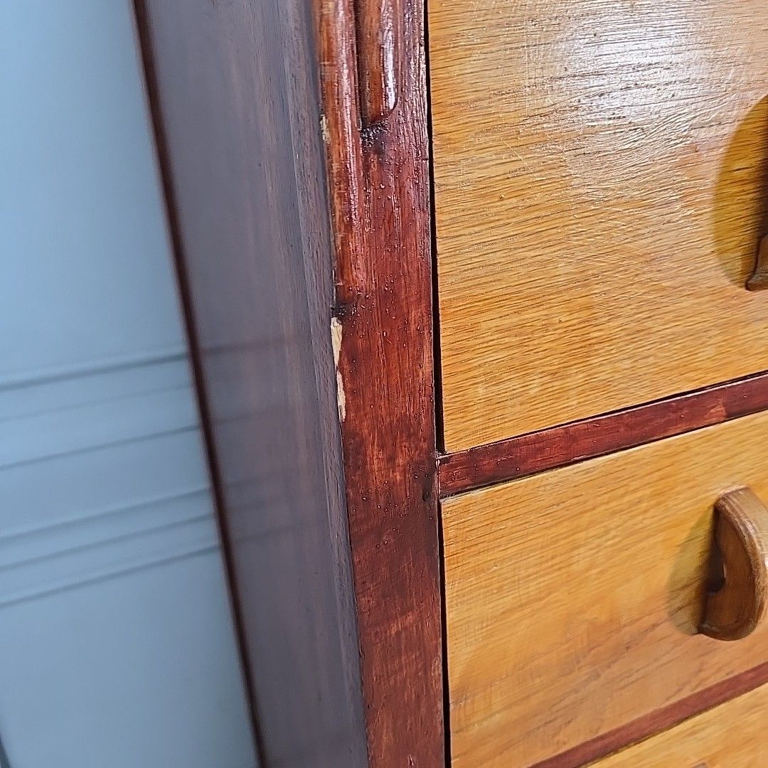 170.0 Vintage Chest Of Drawers Tall Two Tone Oak Mid Century Style Commode Retro photo
