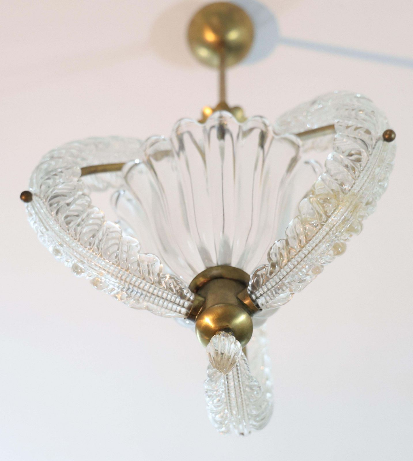 Ercole Barovier, Art Decò Vintage Pendant Murano Glass And Brass, 1940s photo Lighting