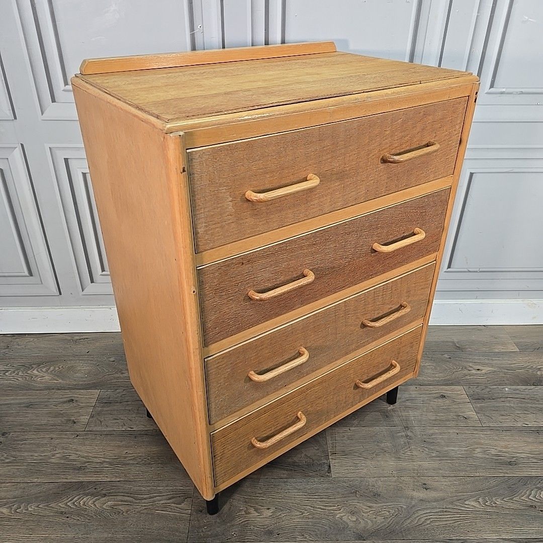 Vintage Chest Of Drawers Tallboy Mid Century Modern Oak Commode Retro Mcm photo furniture