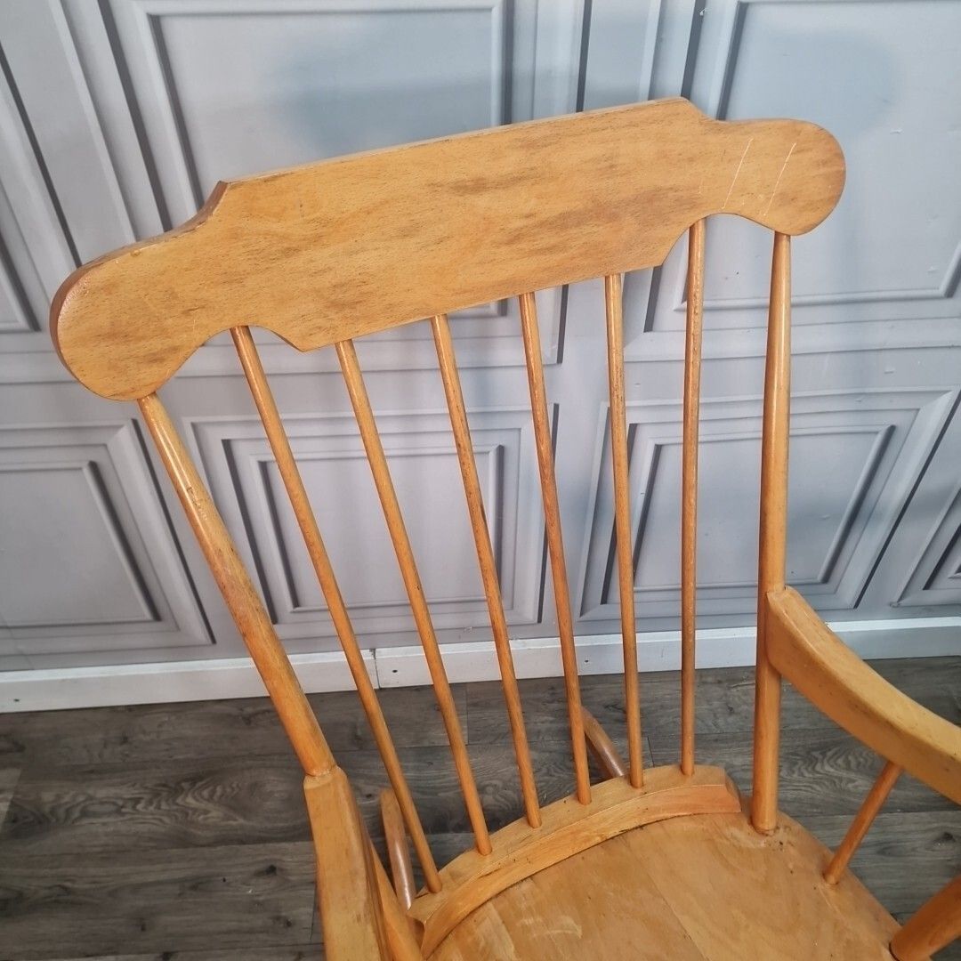 Pair Rocking Arm Chairs  2 Retro Vintage Wooden Turned Country Farmhouse photo Furniture