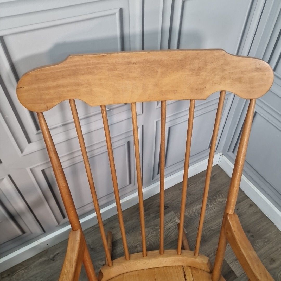 Pair Rocking Arm Chairs  2 Retro Vintage Wooden Turned Country Farmhouse photo 310.0