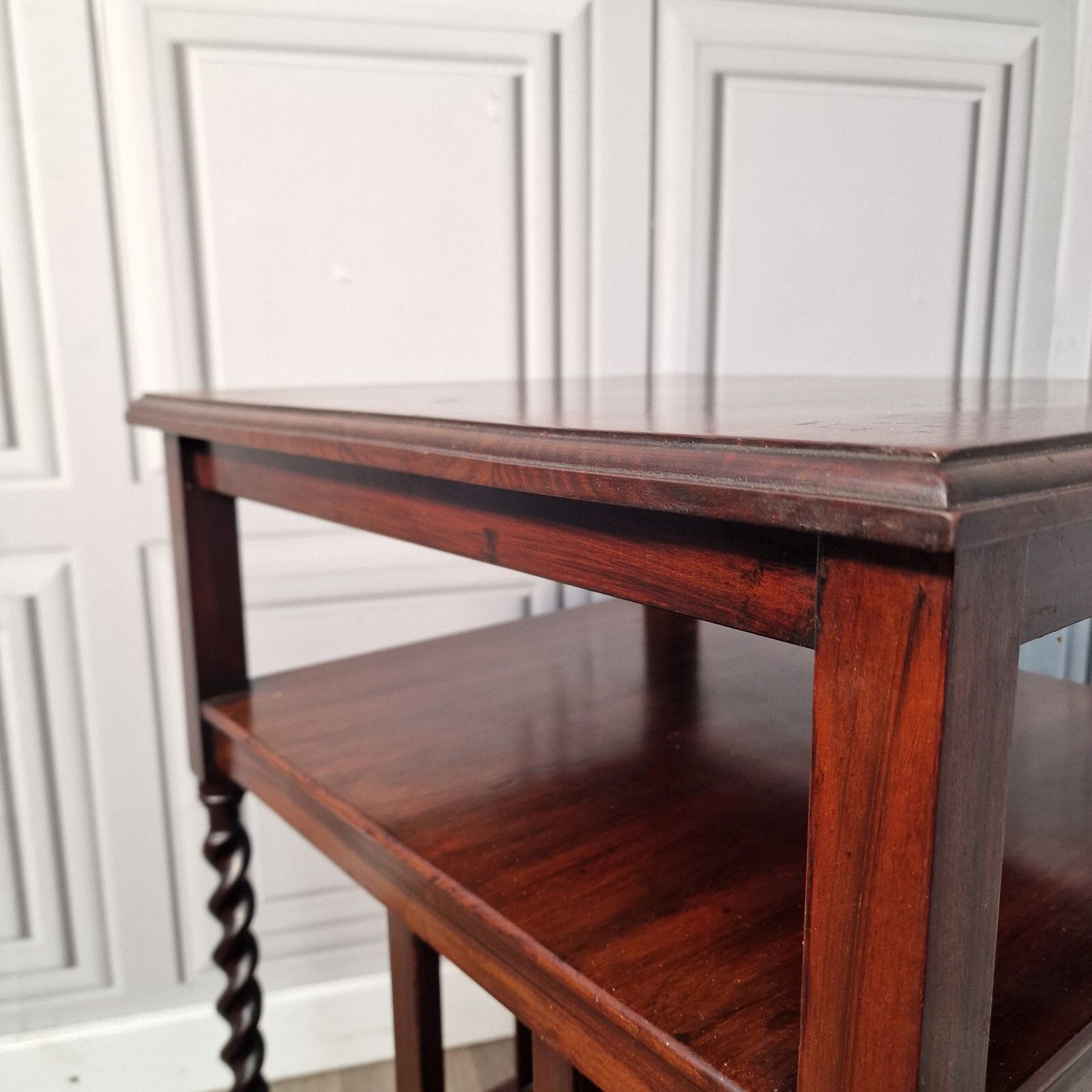 Furniture Antique Wooden Edwardian Barley Twist Hall Canterbury Bookcase Table Occasional photo