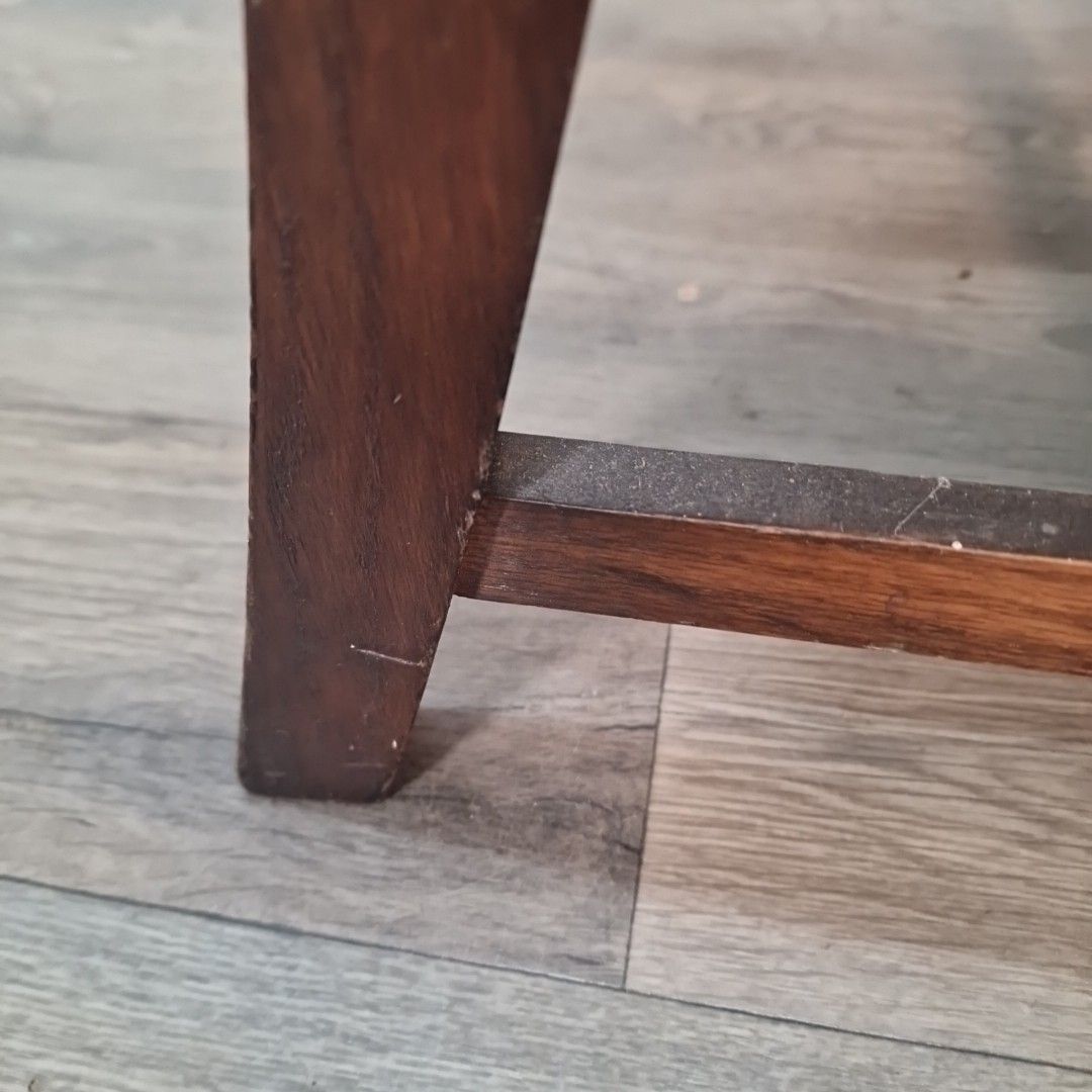 70.0 Vintage Oak Dining Chair – Slatted Back Turned Front Legs Rustic Farmhouse Seat photo