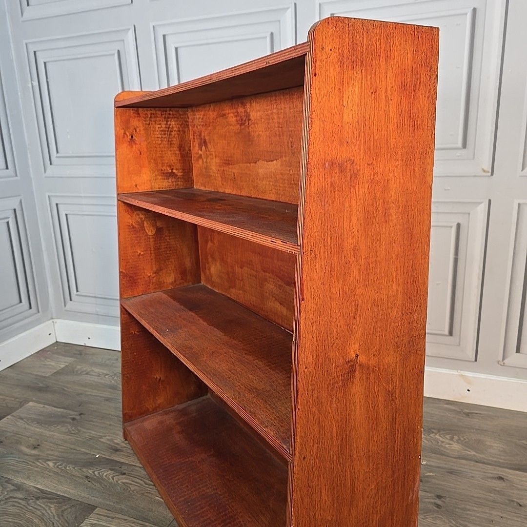 Furniture Vintage Wooden Open Bookcase – Book Shelf – Rustic Utility Storage Plywood Retro photo