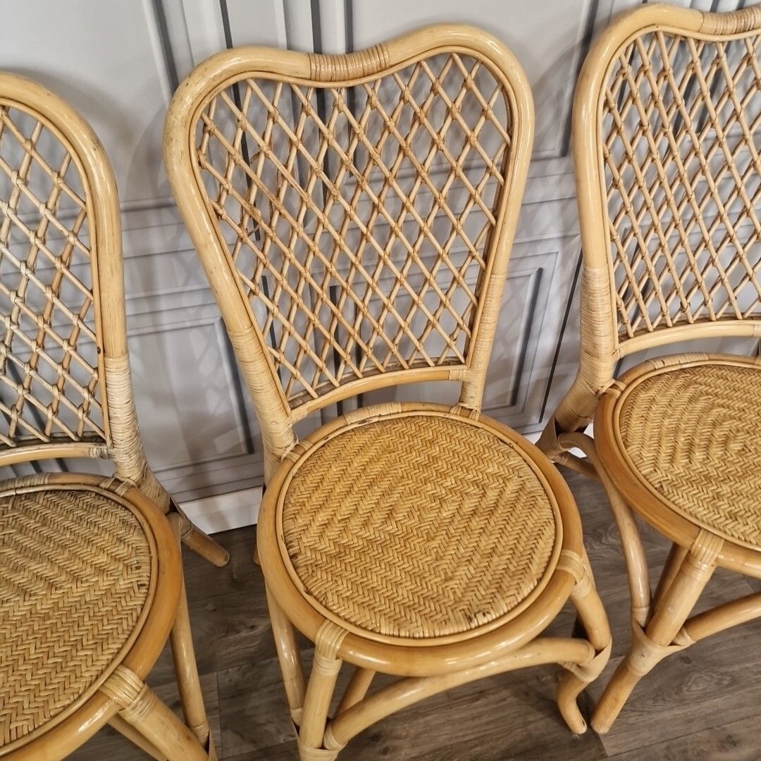 photo vintage Retro Table & Chair Set Bistro Cafe Cane Conservatory Glass Mid Century Vintage