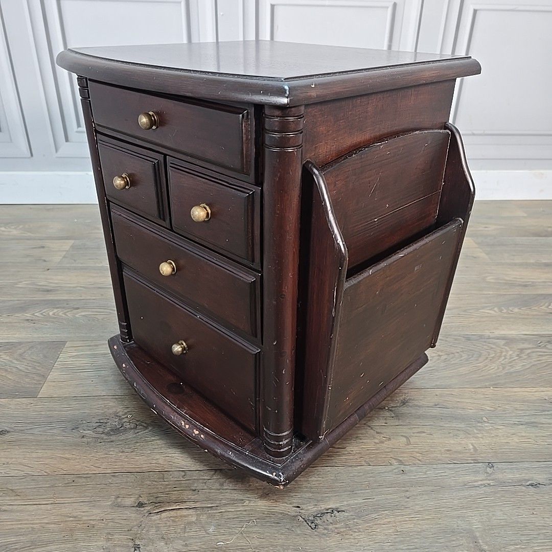 Antique Style Companion Table Magazine Rack Side Cabinet Drawers Mahogany photo vinterior