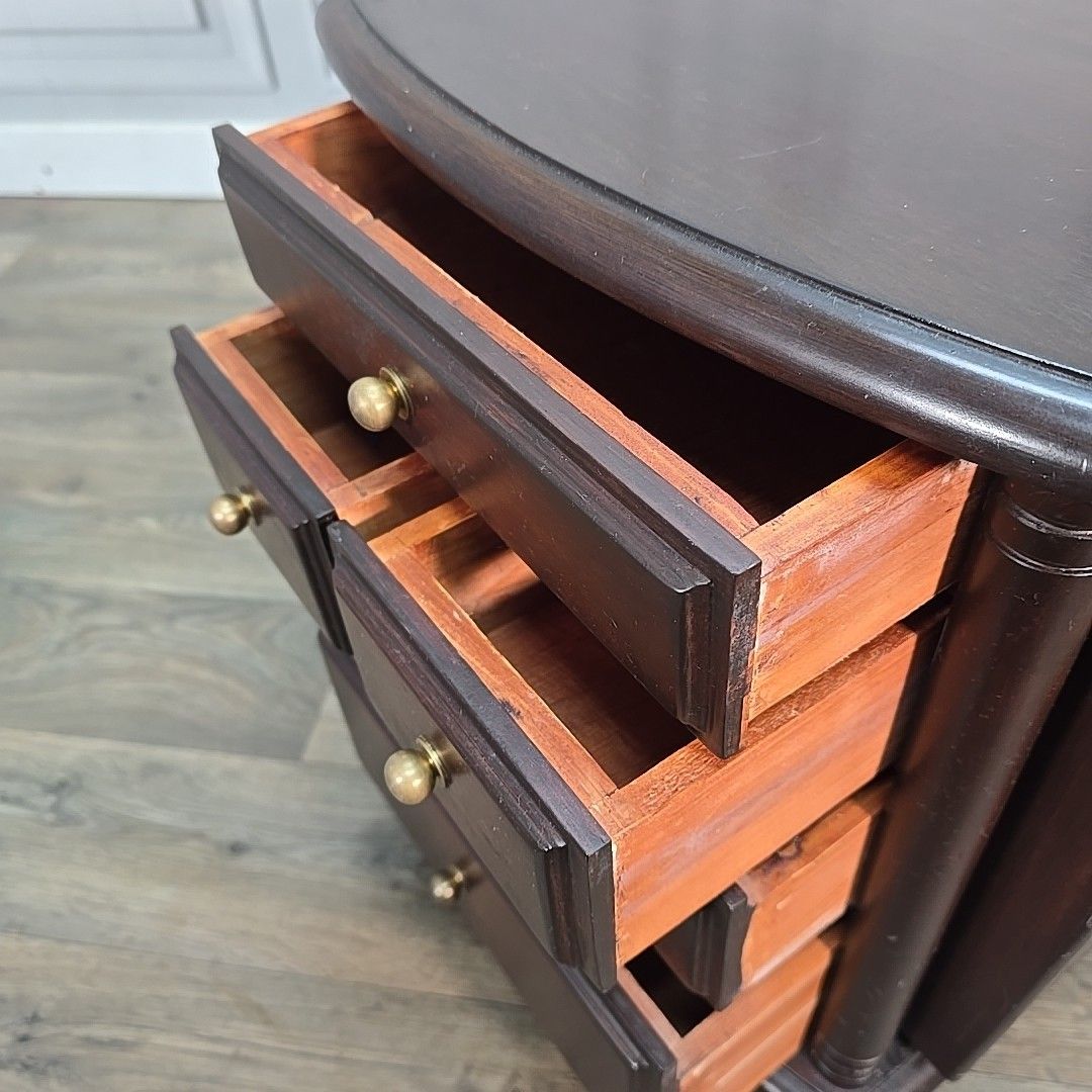 60.0 Antique Style Companion Table Magazine Rack Side Cabinet Drawers Mahogany photo
