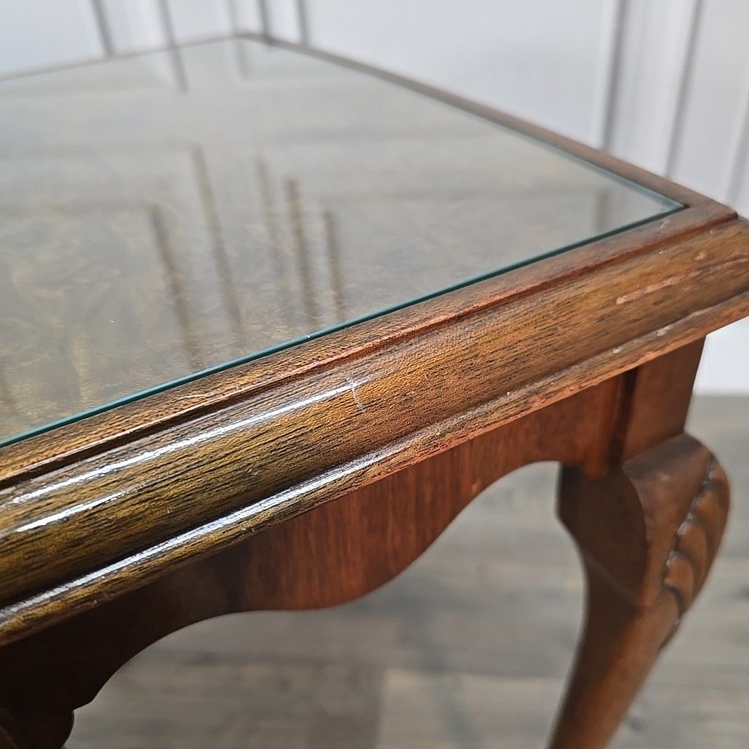 Antique Style Side Table  Queen Anne Glass Top – Carved Shells – Jack Finch Ltd photo vintage
