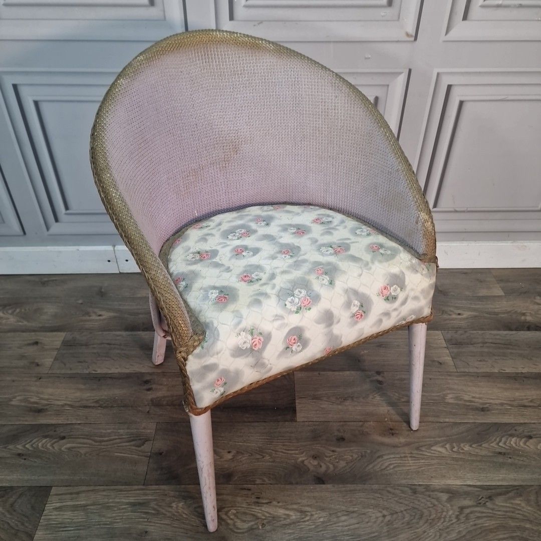Vintage Bedroom Chair – Lilac Frame – Retro Floral Vinyl Kraft Tub Seat Mcm photo furniture