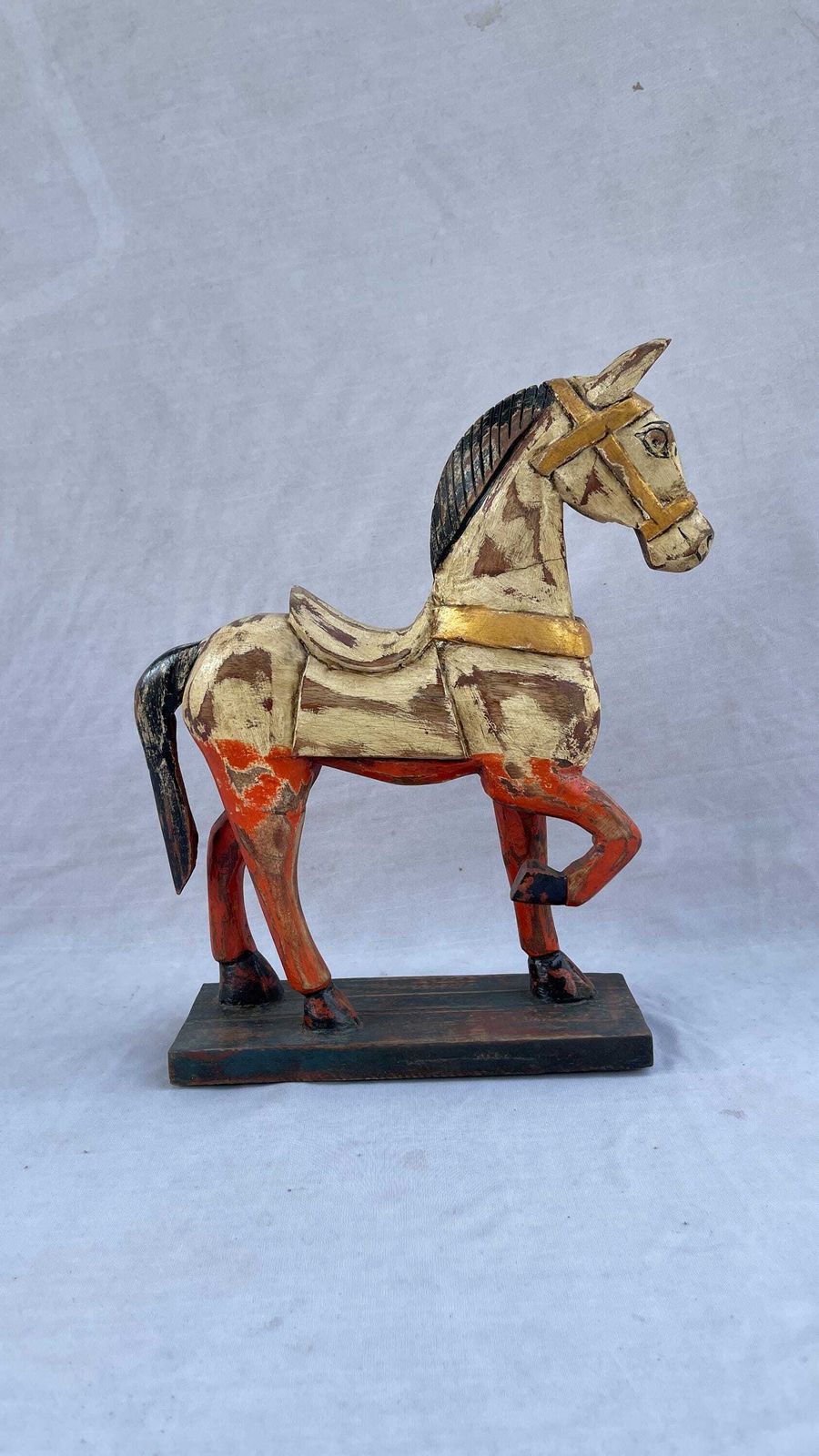 Antique Style Indian Wooden Rocking Horse – Hand Carved Rustic Decor. photo 347.0