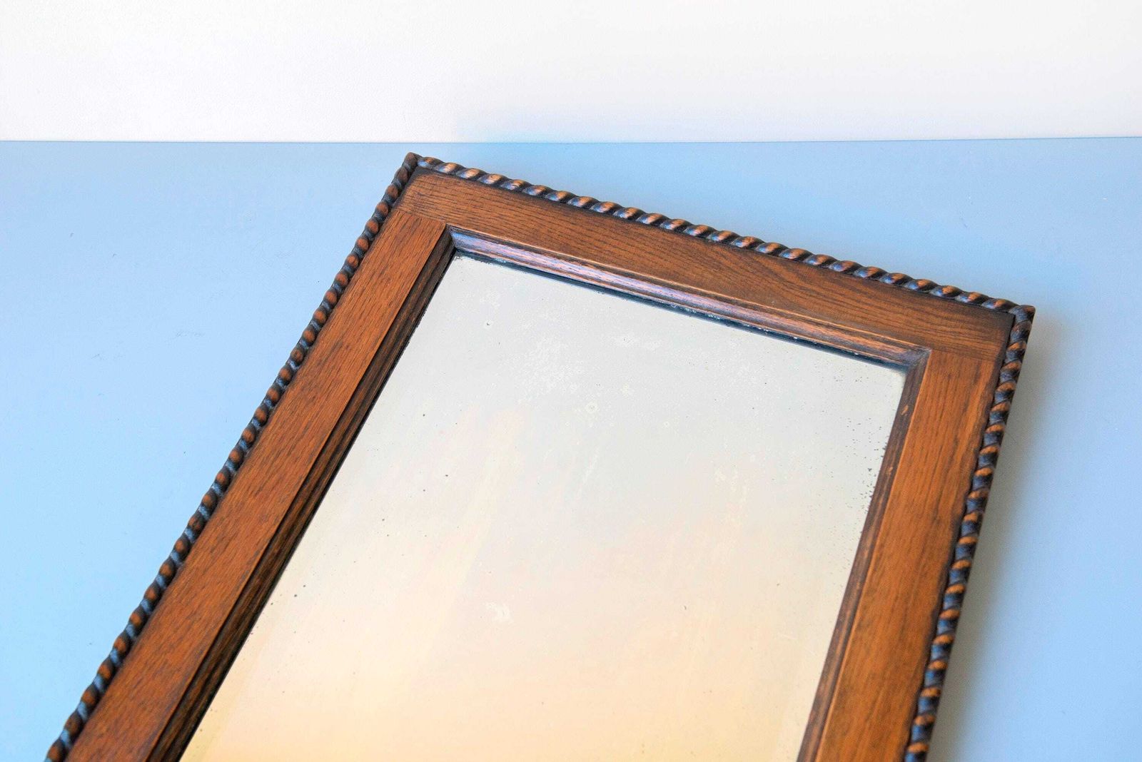 Victorian Oak Wall Mirror – Antique Barley Twist Frame With Beveled Glass, 1900s photo buy