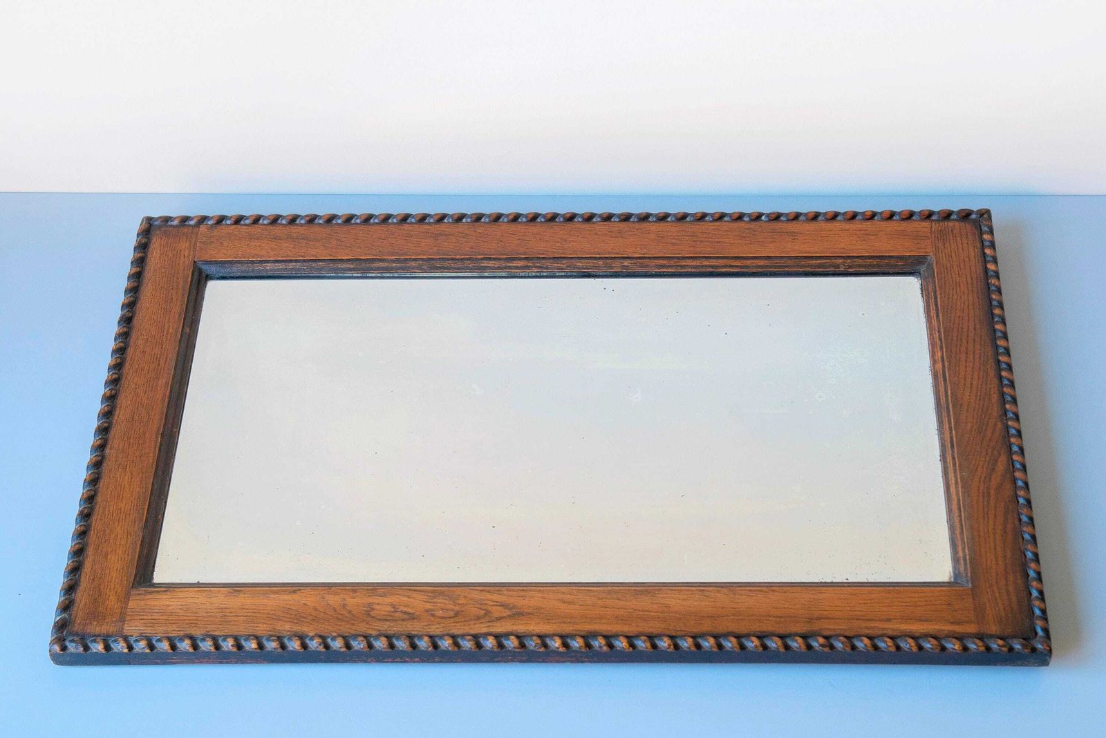 324.0 Victoriaanse Eiken Wandspiegel – Antiek Barley Twist Lijst Met Geslepen Glas, Begin 20e Eeuw photo