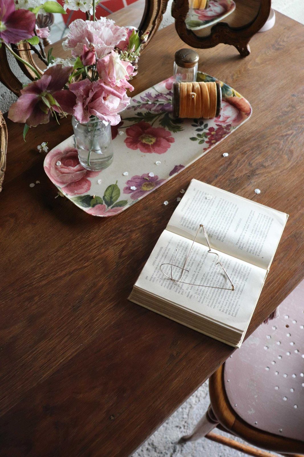 photo for sale French Mid Century Desk Or Dressing Table With Pink Painted Base And Drawer