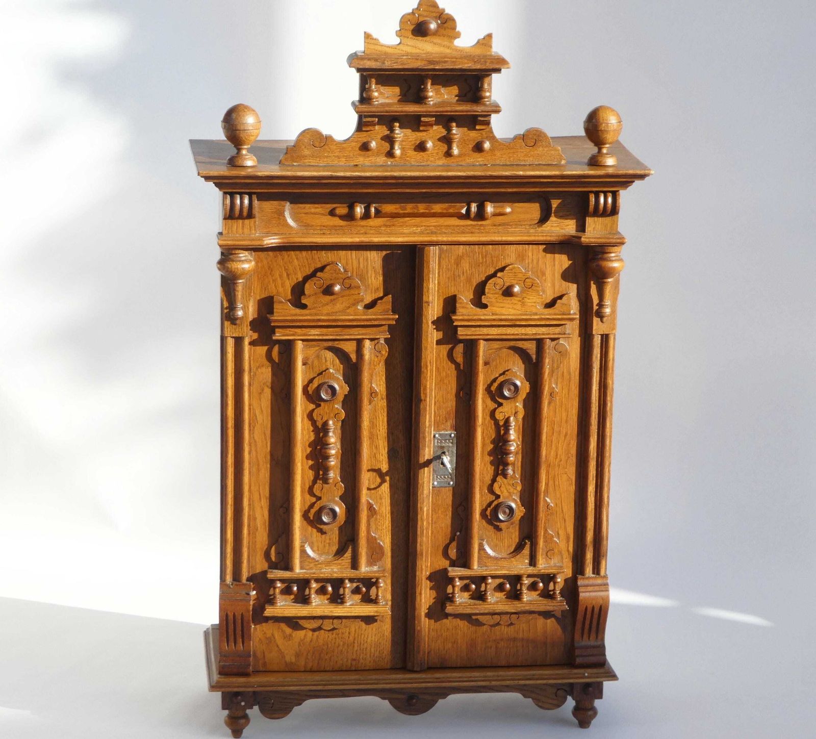 Antique Solid Oak Cabinet Gothic Style, Hand Carved Wooden Cupboard, Rustic European Storage Furniture photo furniture